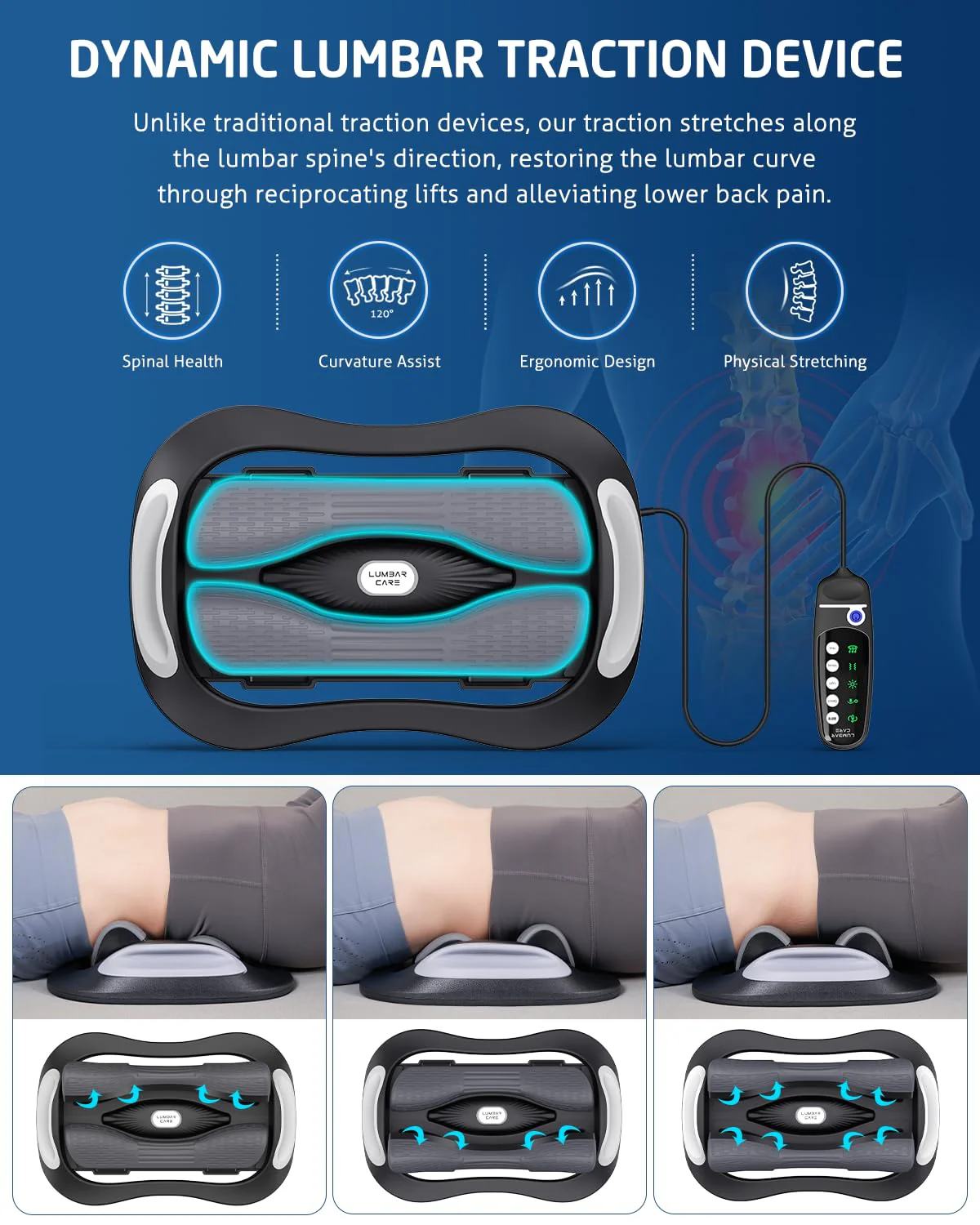 Lower Back Stretching Massager, Electric Lumbar Traction Device with Dynamic Stretching, Adjustable Temperature (104°F - 118.4°F), Vibration Massage - For the Lumbar Spine & Relieving Lower Back Pain - Image 9
