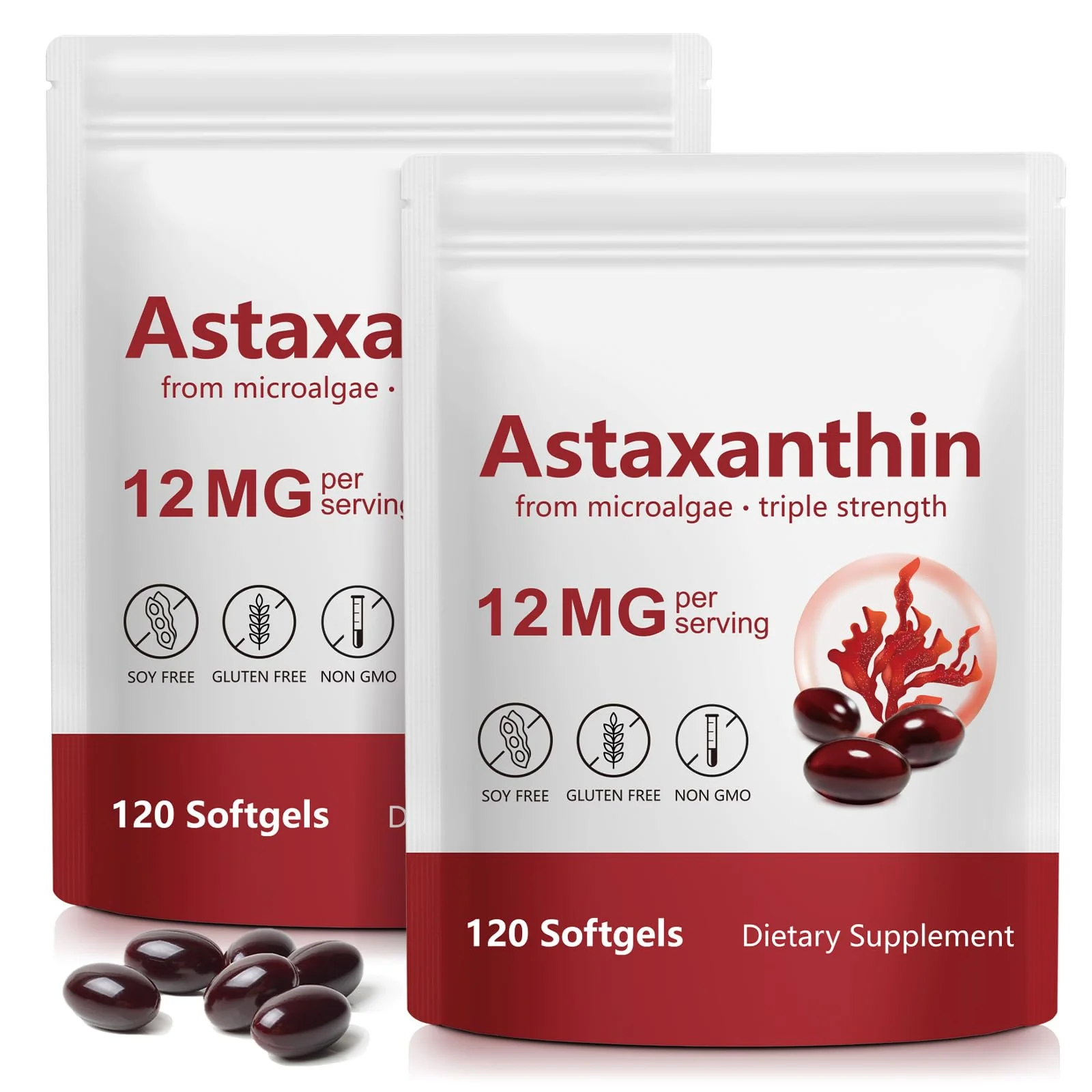LTQXGT Astaxanthin Supplement 2PCS – Natural Antioxidant Support – 12mg High Strength Softgels – Clean Formula, Gluten-Free, Easy to Swallow Capsules for Daily Wellness