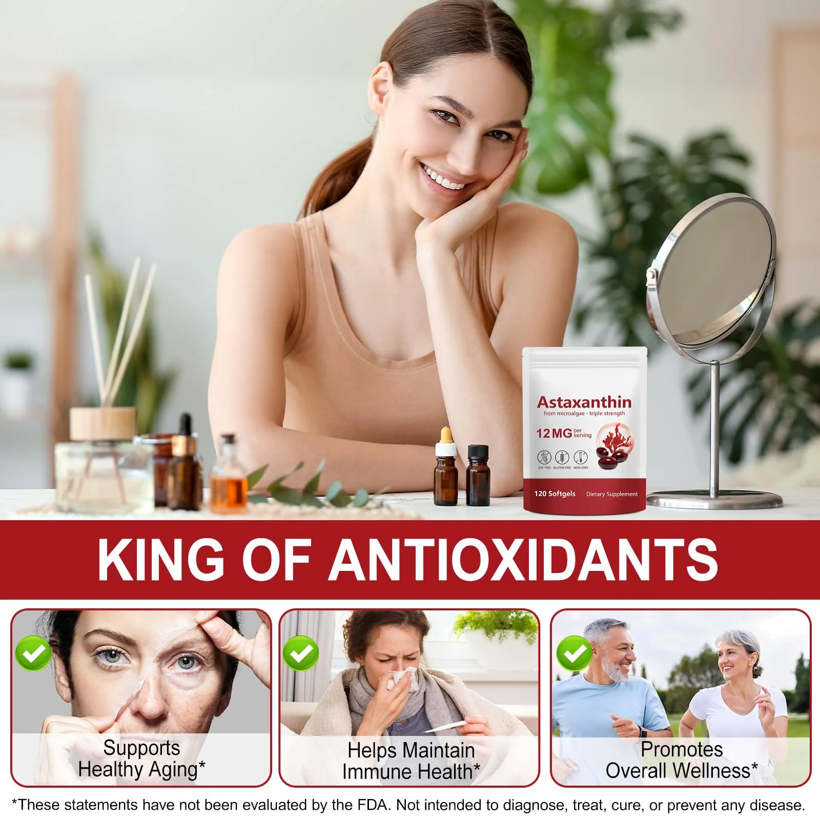 LTQXGT Astaxanthin Supplement 2PCS – Natural Antioxidant Support – 12mg High Strength Softgels – Clean Formula, Gluten-Free, Easy to Swallow Capsules for Daily Wellness - Image 4