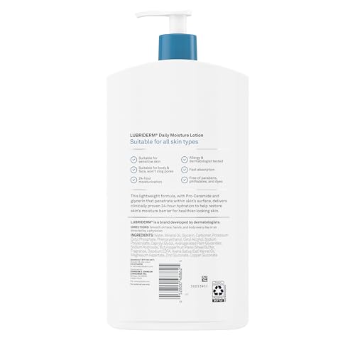Lubriderm Daily Moisture Lotion + Pro-Ceramide with Shea Butter & Glycerin Helps Moisturize Dry Skin, Hydrating Face, Hand & Body Lotion, Light Scent, Non-Greasy, Twin Pack, 24 fl. oz, 2 Pack - Image 2