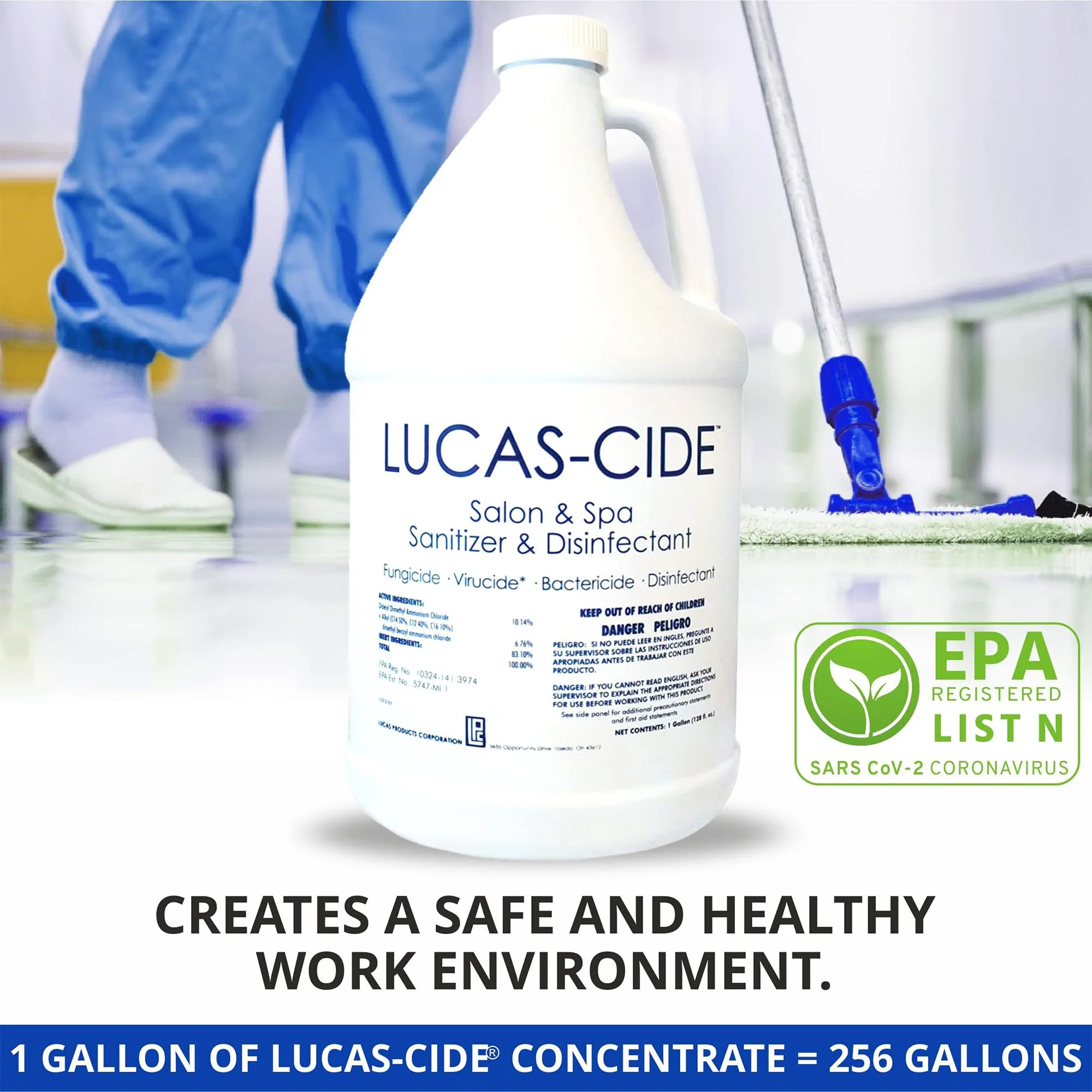 LUCAS-CIDE Salon and Spa Disinfectant Multipurpose Surface Sanitizer, Hospital Grade, EPA Disinfectant Cleaning Supplies Solution 128 Fl Oz - Blue - Image 2