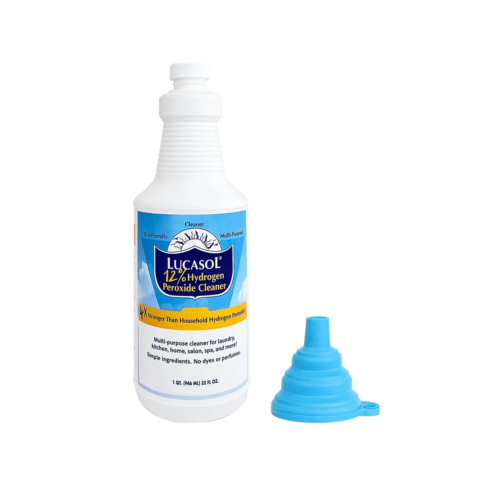Lucasol Food Grade Hydrogen Peroxide 12% Percent & Funnel Combo - 1 Quart (32 Fl Oz)