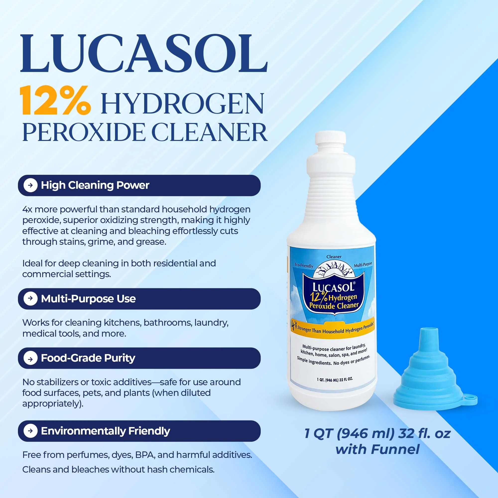 Lucasol Food Grade Hydrogen Peroxide 12% Percent & Funnel Combo - 1 Quart (32 Fl Oz) - Image 8