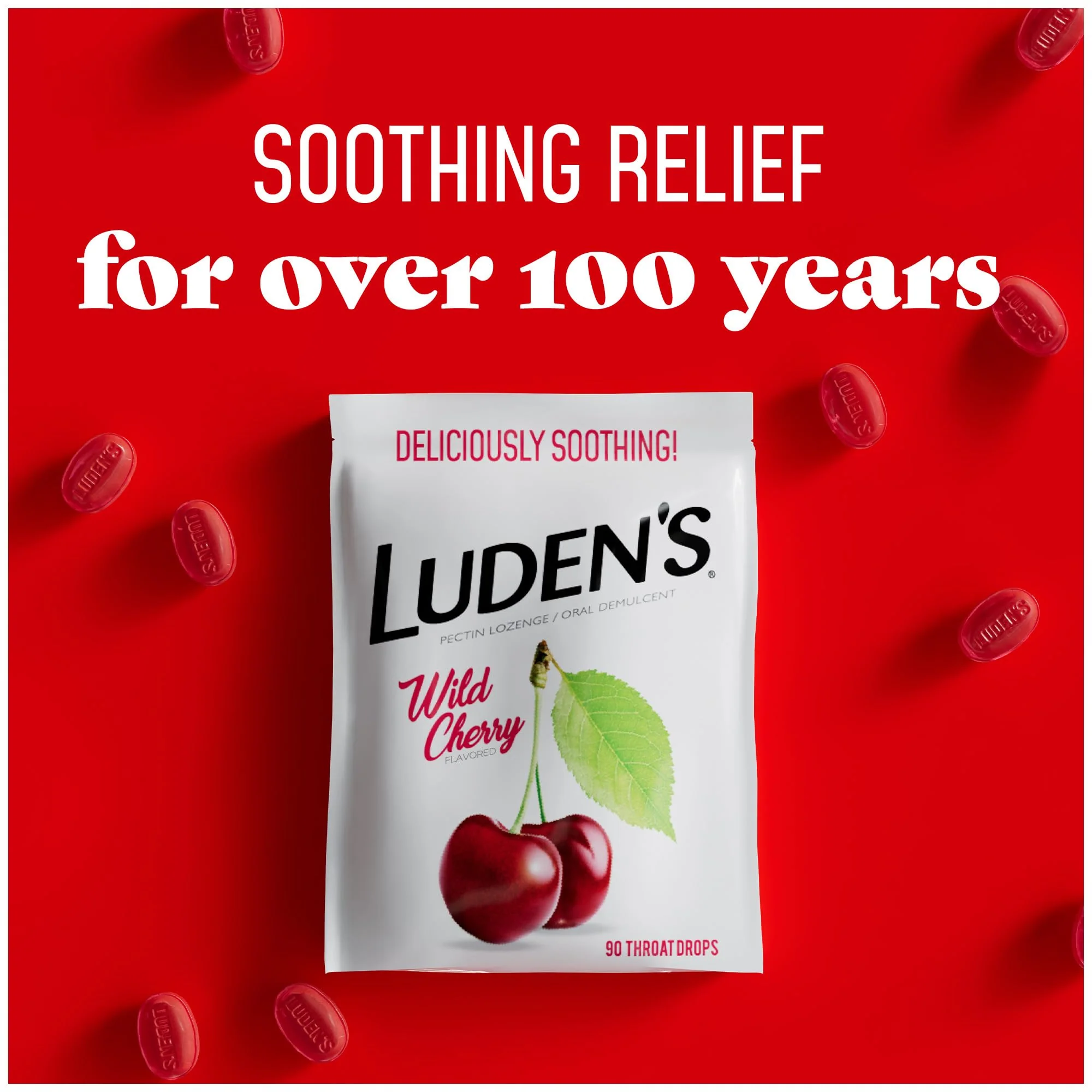 Luden's Sore Throat Relief Lozenges for Minor Everyday Irritation & Dry Mouth, Wild Cherry Flavored Drops, 90 Count, Pack of 2 - Image 4