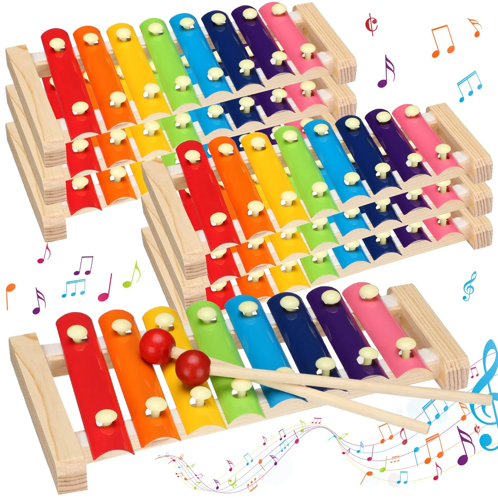 Lukmaa 6 Pcs Xylophone for Kids Wooden Xylophone with Mallets Musical Instrument Wood Baby Percussion Kit Christmas Birthday Gifts for Boys Girls Educational Preschool Instruments Toddler Toys