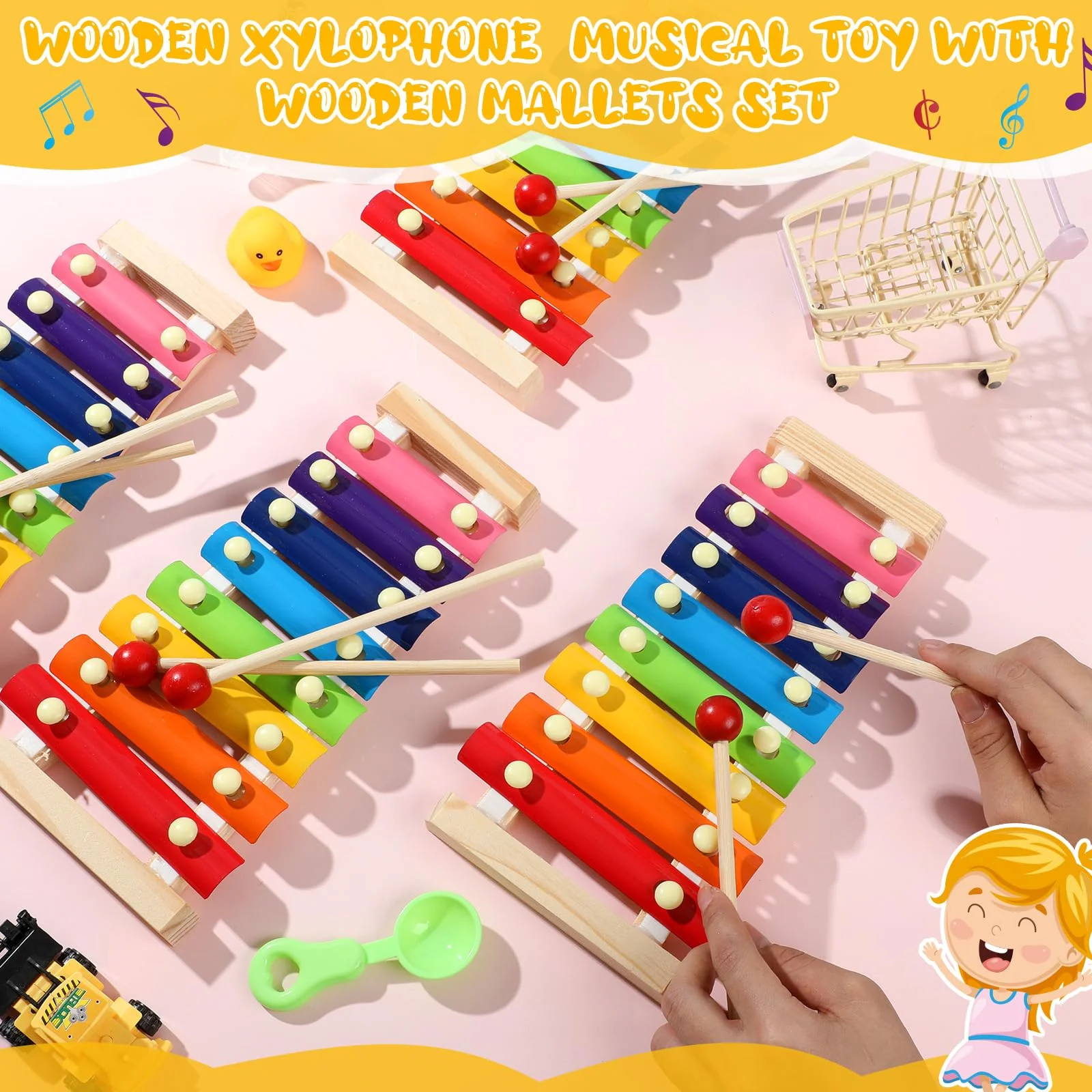 Lukmaa 6 Pcs Xylophone for Kids Wooden Xylophone with Mallets Musical Instrument Wood Baby Percussion Kit Christmas Birthday Gifts for Boys Girls Educational Preschool Instruments Toddler Toys - Image 5