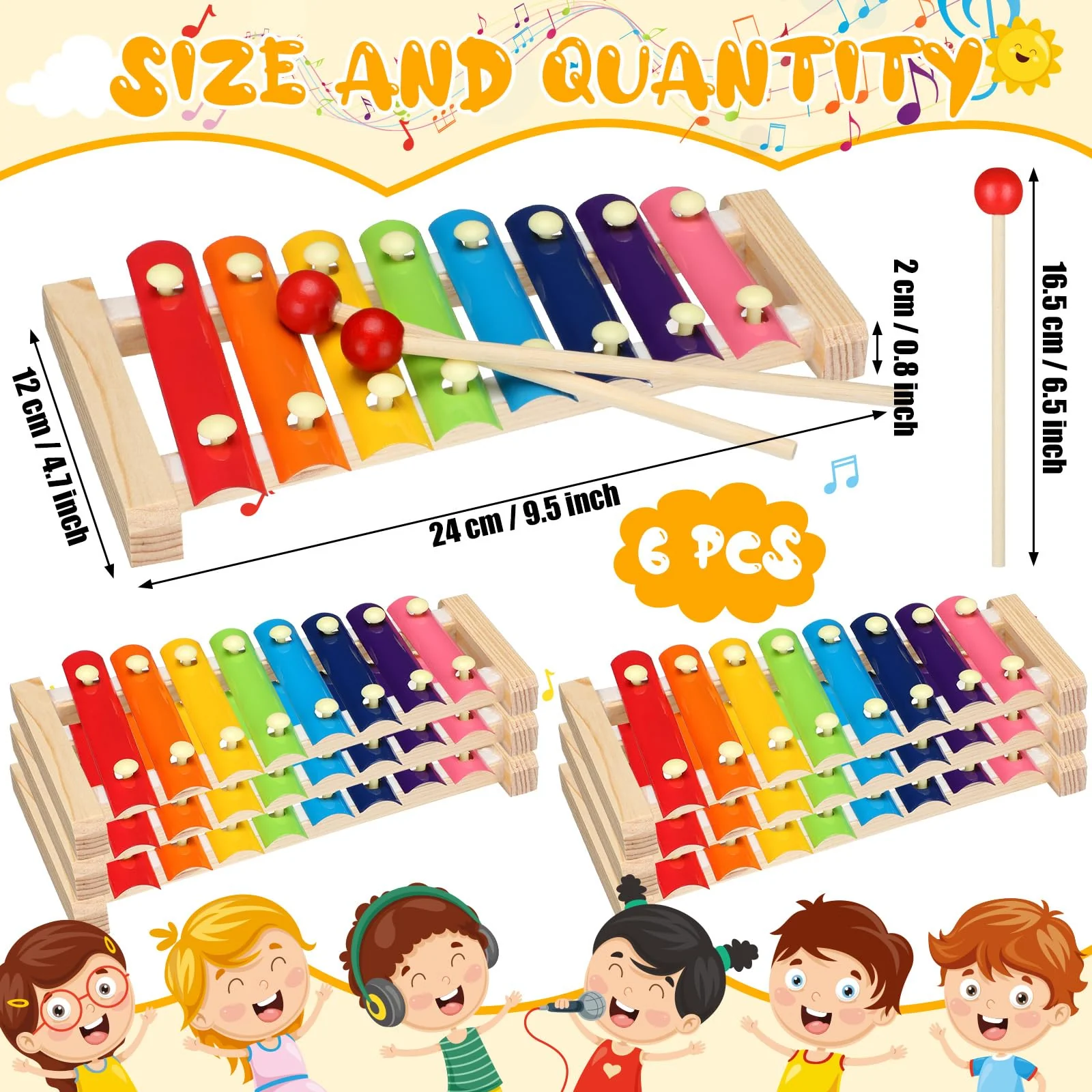 Lukmaa 6 Pcs Xylophone for Kids Wooden Xylophone with Mallets Musical Instrument Wood Baby Percussion Kit Christmas Birthday Gifts for Boys Girls Educational Preschool Instruments Toddler Toys - Image 6