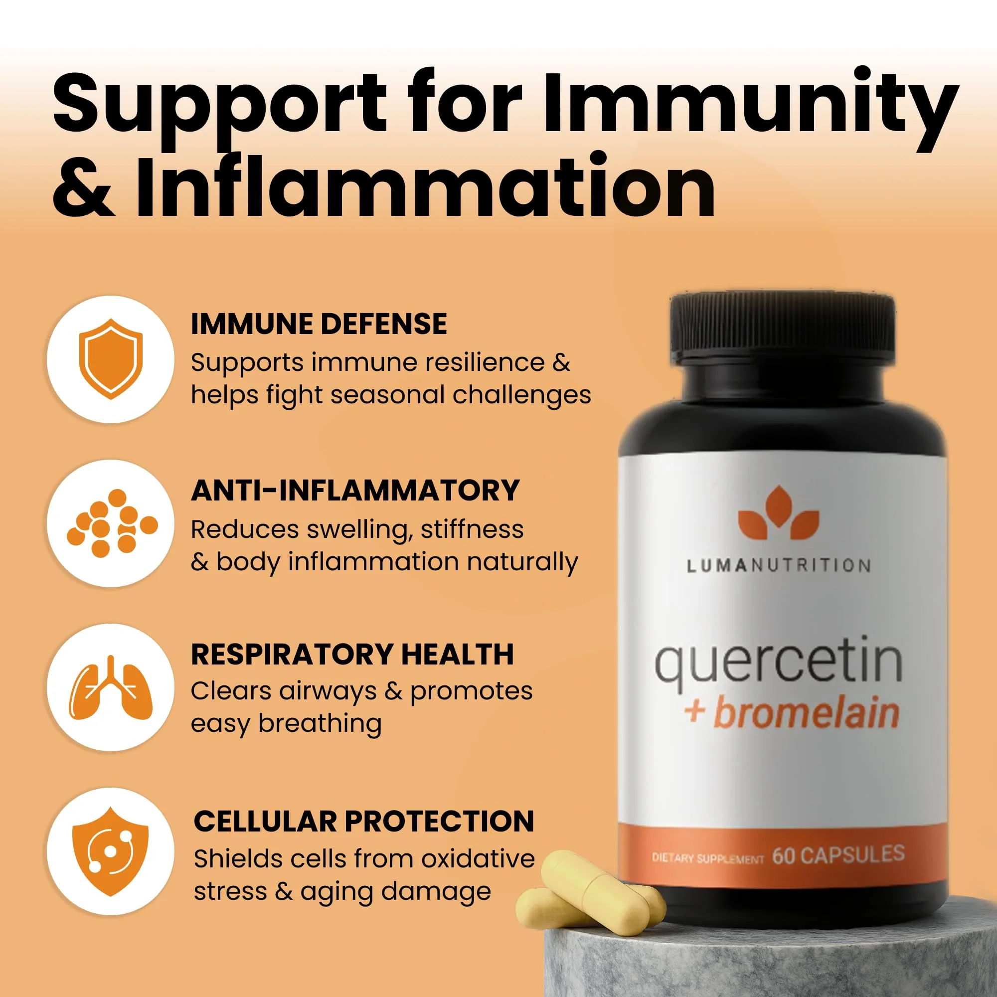 Luma Nutrition Quercetin 500mg - Quercetin with Bromelain Supplement - Antioxidant - Immune Support - Vegan & Gluten-Free - 60 Capsules - Image 8