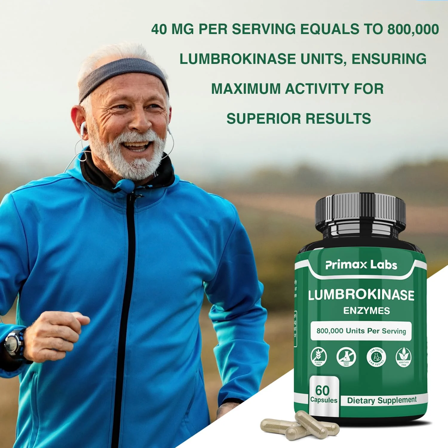 Lumbrokinase Supplement - Lumbrokinase 40 mg per Serving (Max Activity - 800,000 units) Lumbrokinase Enzymes supplement (Similar to Nattokinase) Non GMO, Soy Free, Gluten Free (60 Capsules) - Image 7