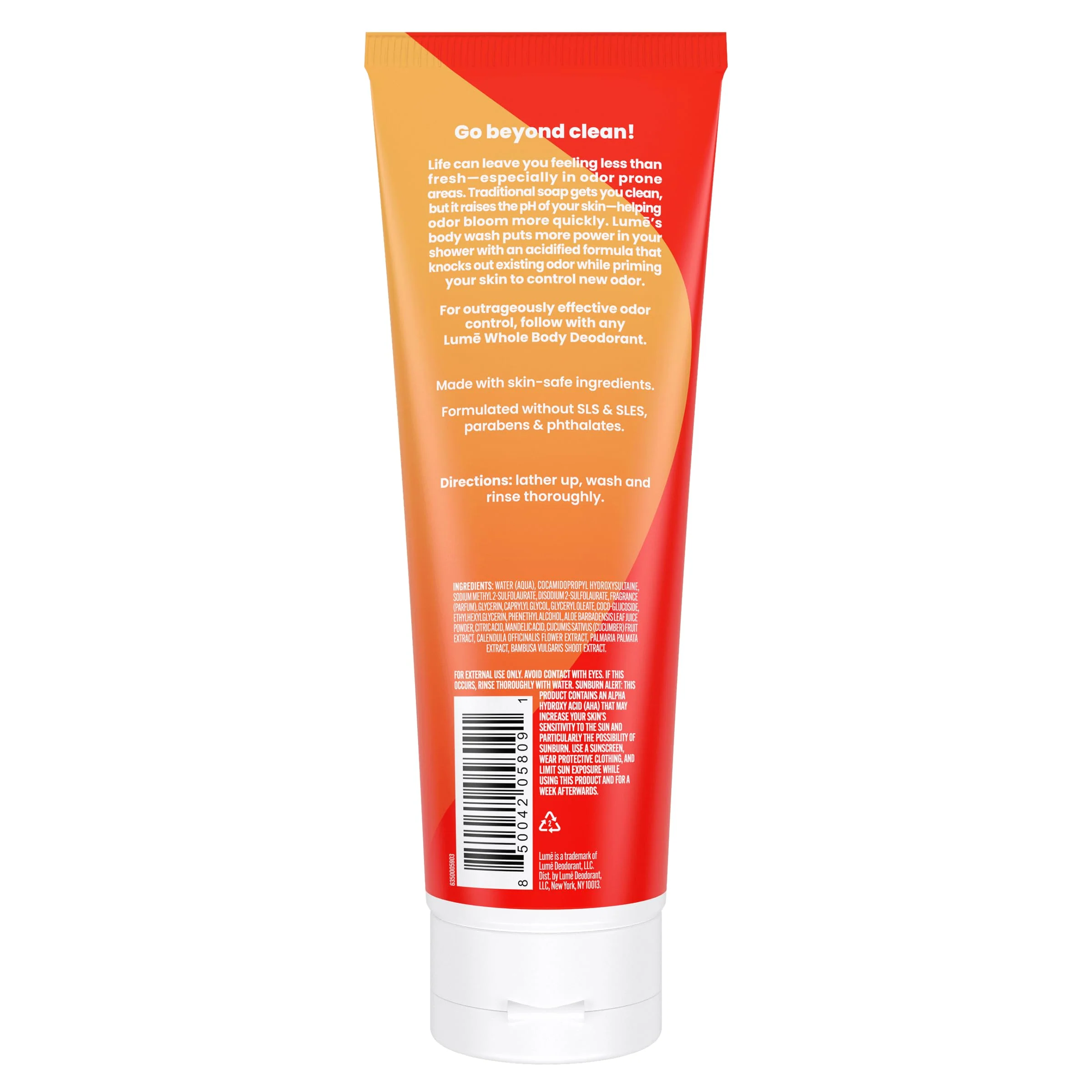 Lume Acidified Body Wash - 24 Hour Odor Control - Removes Odor Better than Soap - Moisturizing Formula - SLS Free, Paraben Free - Safe For Sensitive Skin - 8.5 ounce (Clean Tangerine) - Image 2