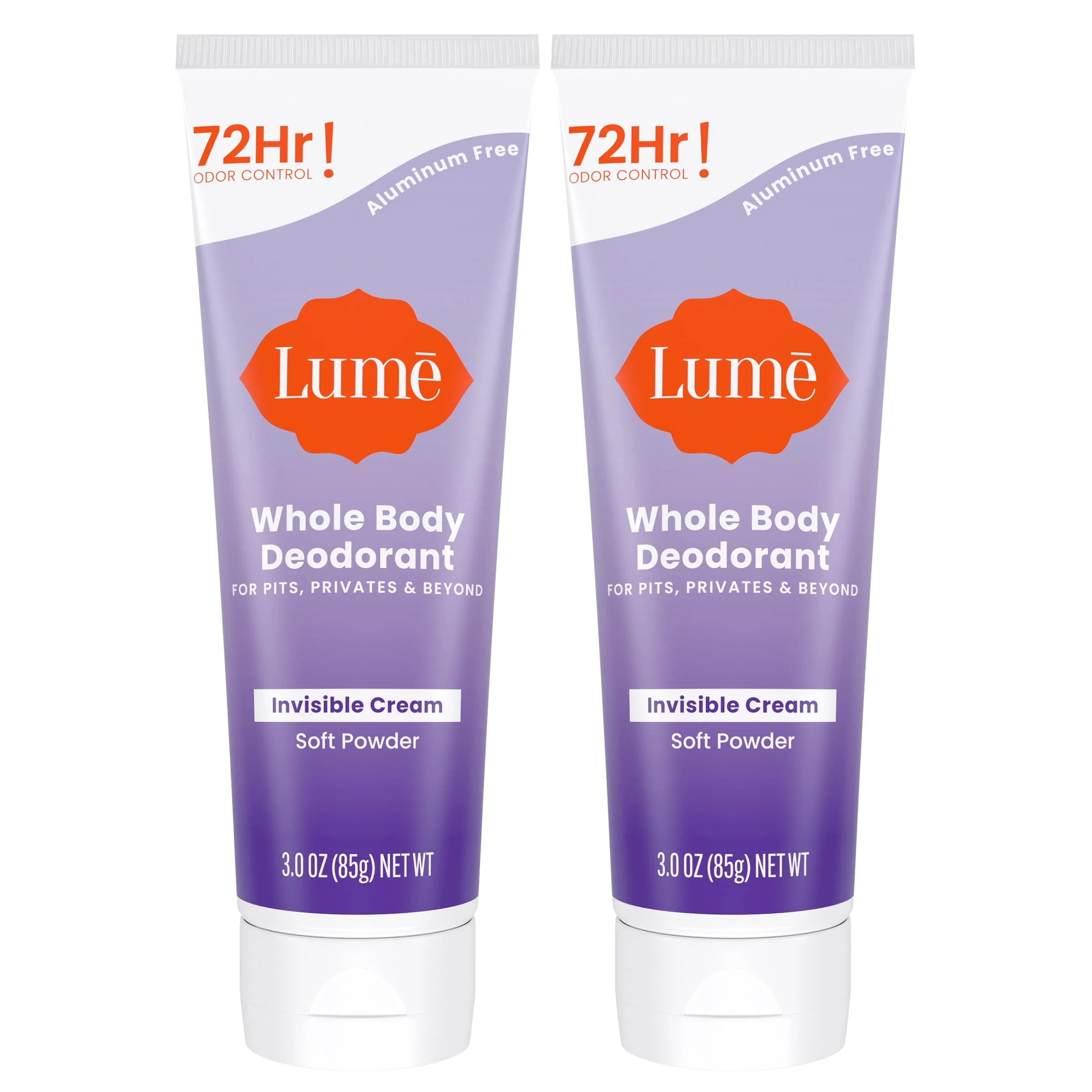 Lume Whole Body Deodorant - Invisible Cream Tube - 72 Hour Odor Control - Aluminum Free, Baking Soda Free, Skin Safe - 3.0 ounce (Pack of 2) (Soft Powder) - Image 2