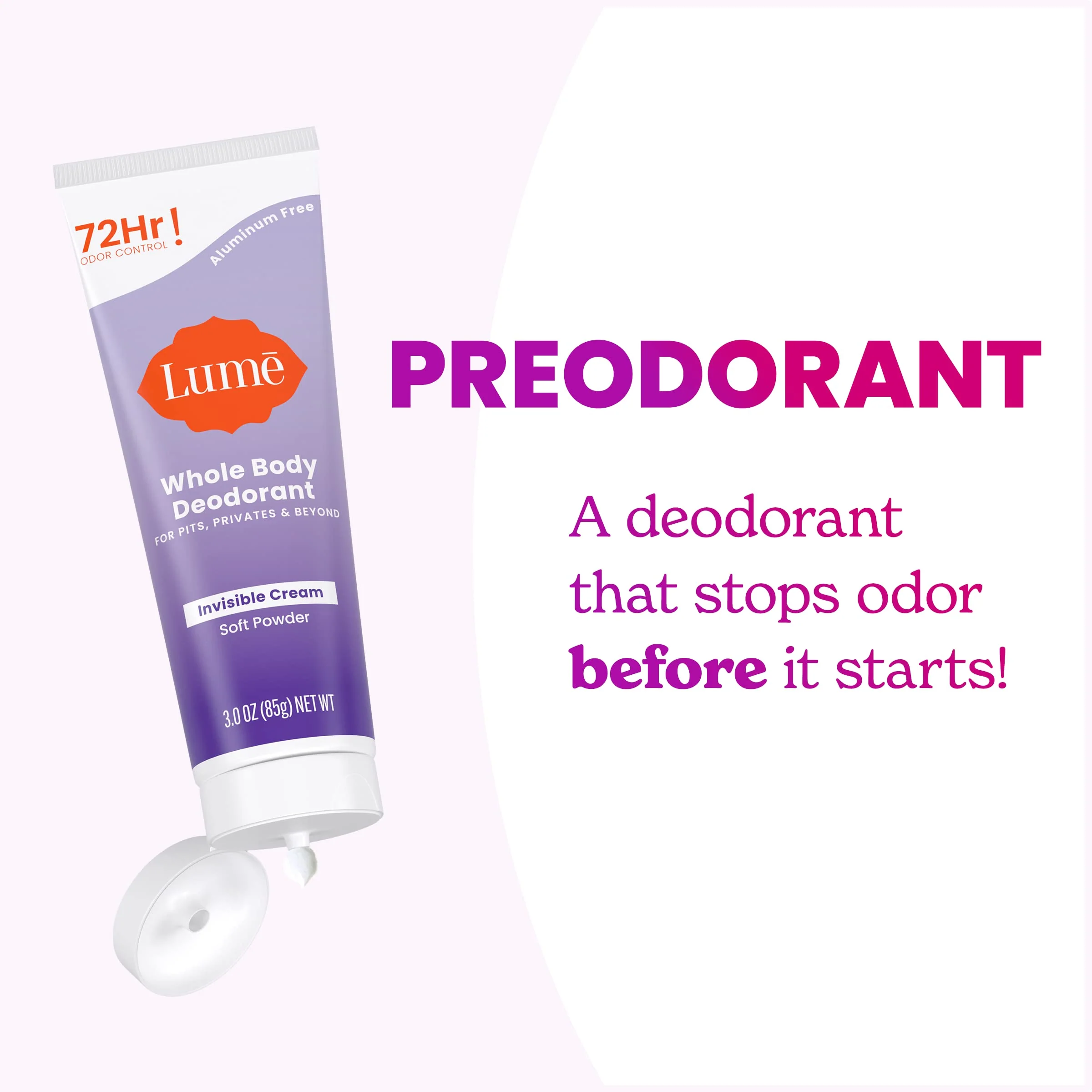 Lume Whole Body Deodorant - Invisible Cream Tube - 72 Hour Odor Control - Aluminum Free, Baking Soda Free, Skin Safe - 3.0 ounce (Pack of 2) (Soft Powder) - Image 7