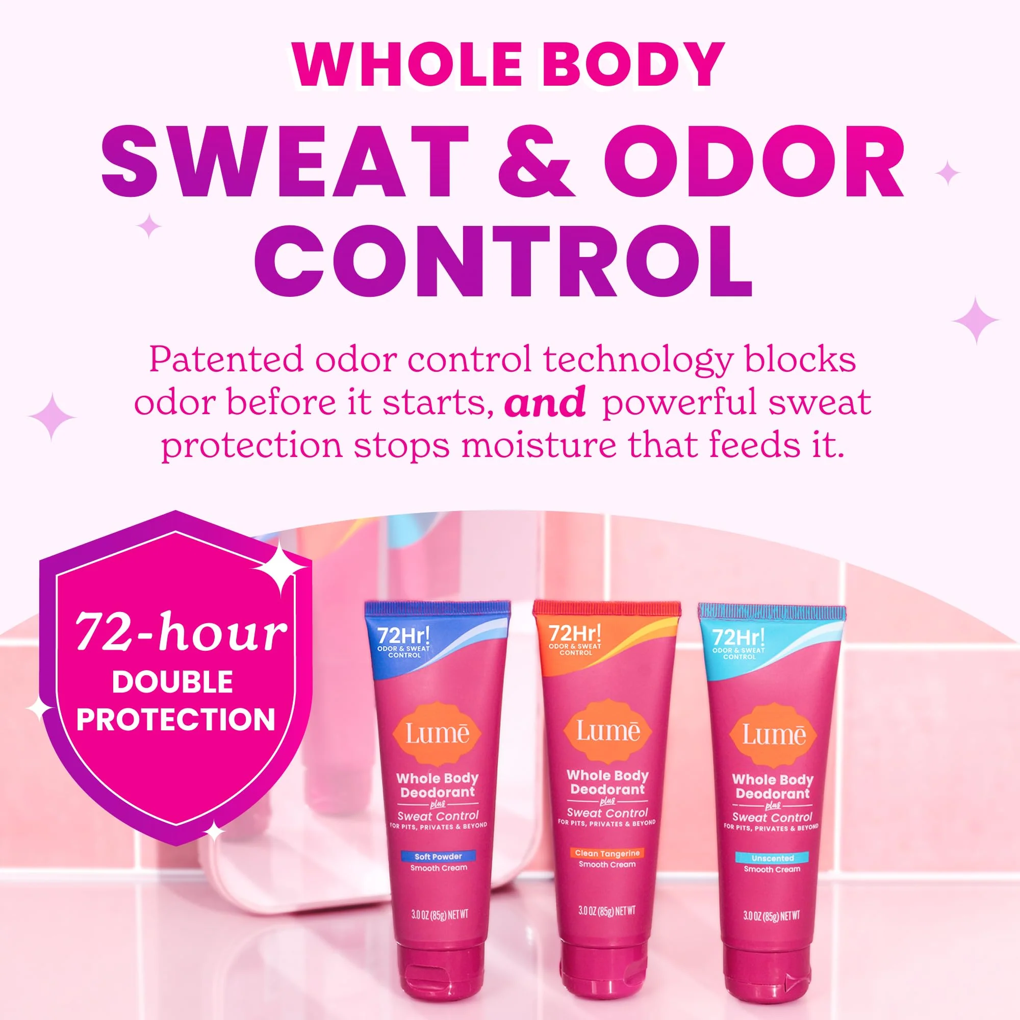 Lume Whole Body Deodorant Plus Sweat Control - Smooth Cream Tube - 72 Hour Odor And Sweat Control - Baking Soda Free, Skin Loving - 3.0 ounce (Pack of 2) (Soft Powder) - Image 3