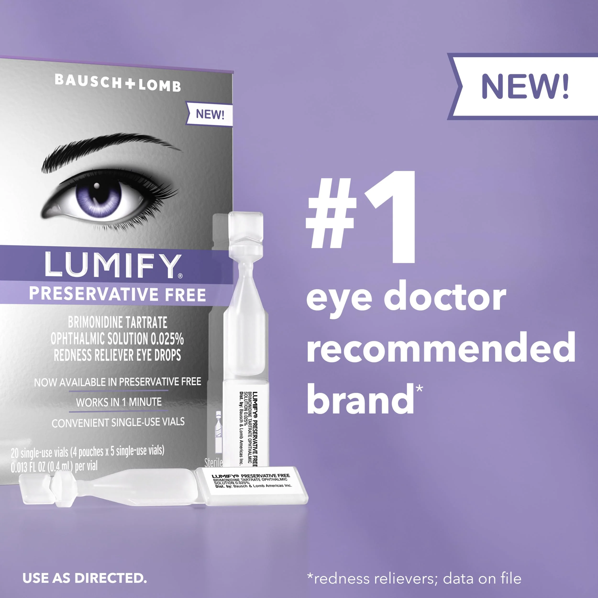 LUMIFY Preservative Free Eye Drops for Red Eyes, Redness Reliever for Sensitive Eye, Brighter and Whiter Looking Eyes, Works in 1 Minute & Lasts Up to 8 Hours, 20 Single-Use Vials - Image 3