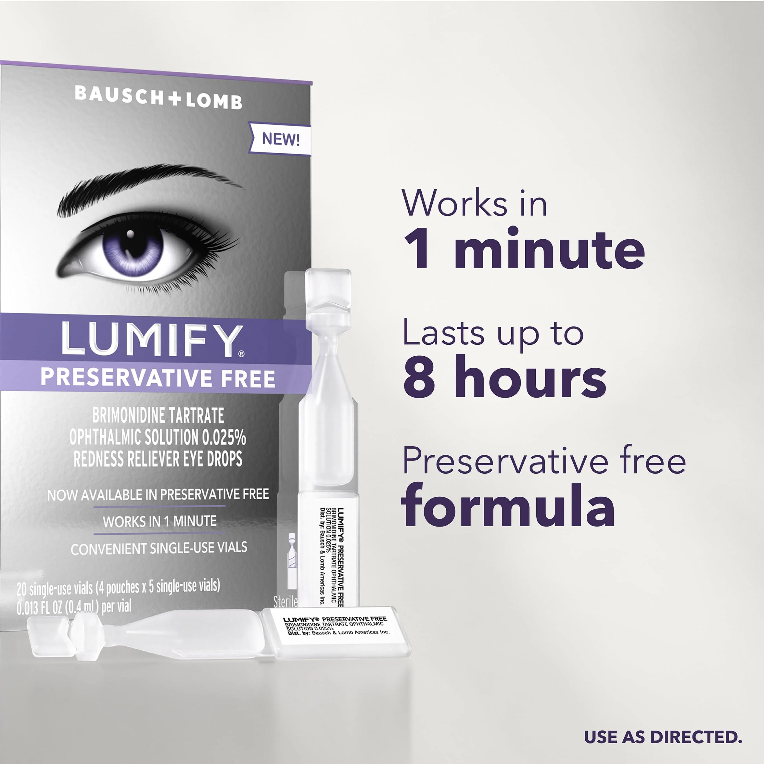LUMIFY Preservative Free Eye Drops for Red Eyes, Redness Reliever for Sensitive Eye, Brighter and Whiter Looking Eyes, Works in 1 Minute & Lasts Up to 8 Hours, 20 Single-Use Vials - Image 4