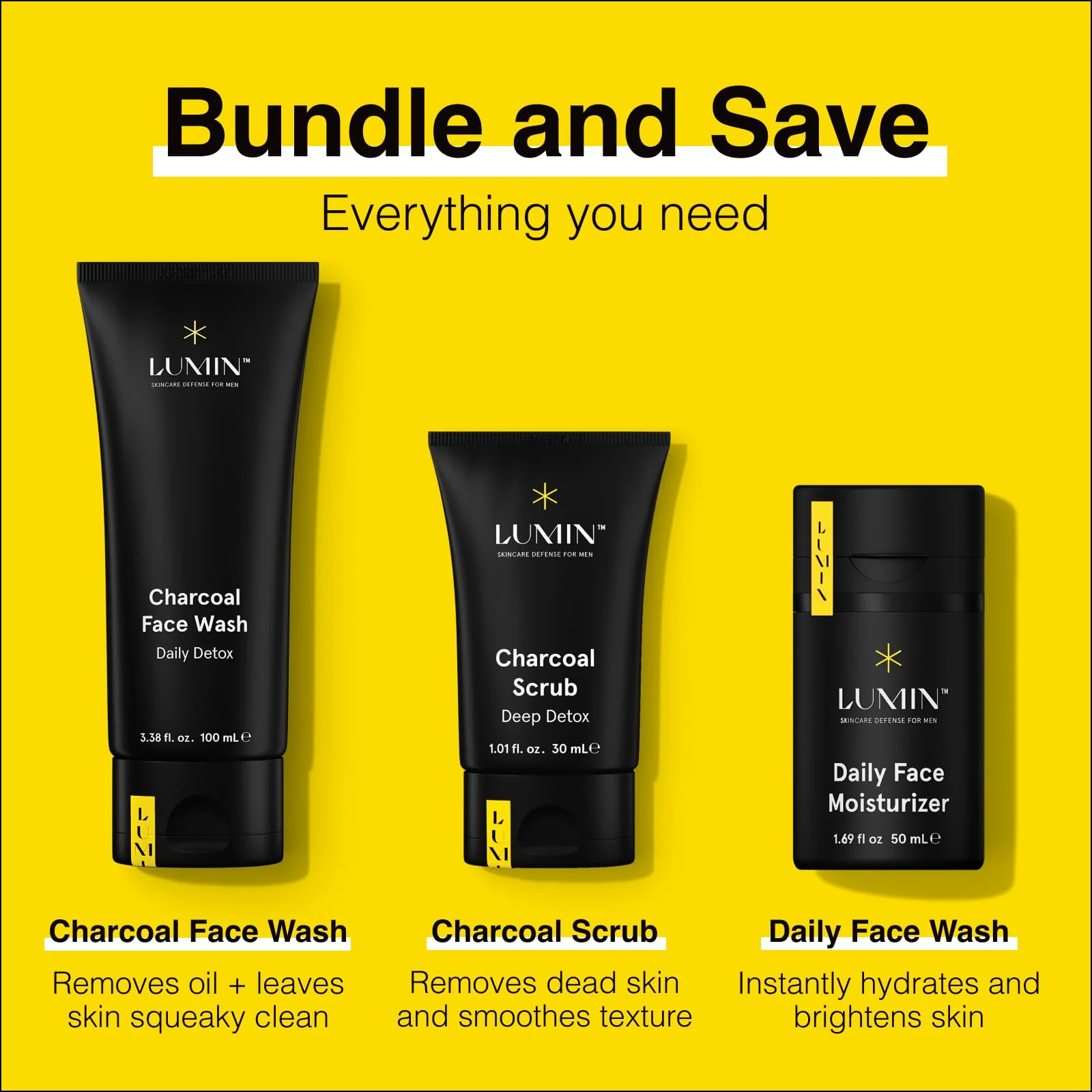 Lumin - Smooth Operator Detox - Men's skincare kit, Includes: Charcoal Face Wash Daily Detox, Charcoal Scrub Deep Detox & Daily Face Moisturizer, Suitable for all skin types, Two Month Supply - Image 6