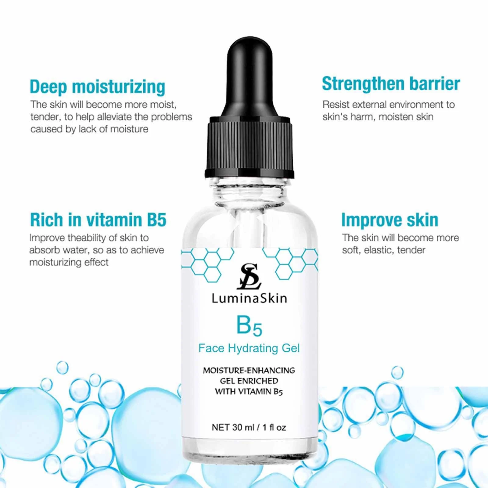 LuminaSkin Hydrating Vitamin B5 Gel Skin Moisture-Enhancing Gel, Hyalu B5 Pure Hyaluronic Acid Serum for Face, with Vitamin B5, Anti-Aging Serum for Fine Lines and Wrinkles 30 ml - Image 6
