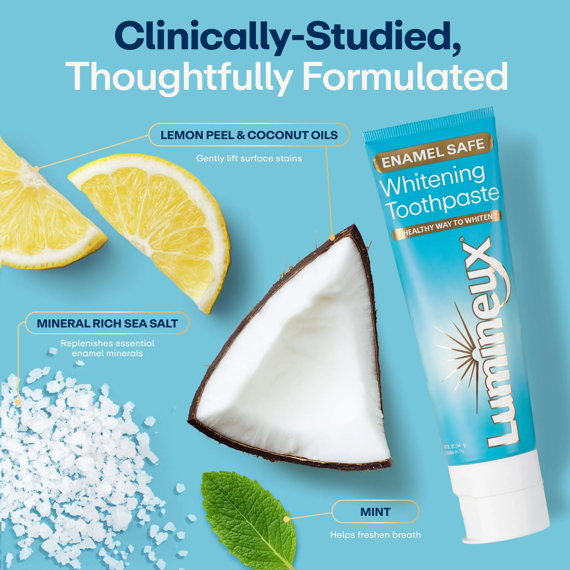 Lumineux Teeth Whitening Toothpaste 2 Pack Peroxide Free Enamel Safe for Sensitive Whiter Teeth, Fluoride Free, No Alcohol, Artificial Colors, SLS Free Dentist Formulated - 3.75 Oz - Image 6