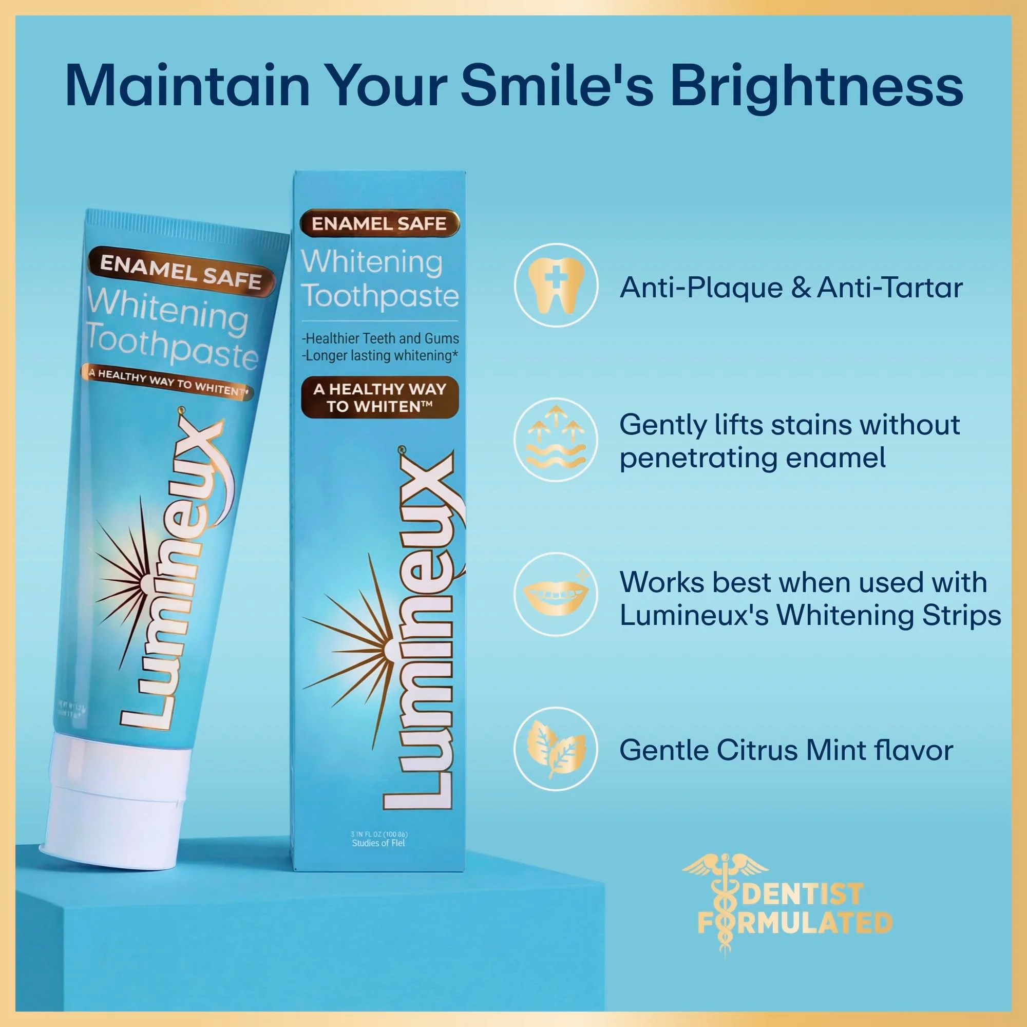 Lumineux Teeth Whitening Toothpaste 2 Pack Peroxide Free Enamel Safe for Sensitive Whiter Teeth, Fluoride Free, No Alcohol, Artificial Colors, SLS Free Dentist Formulated - 3.75 Oz - Image 9