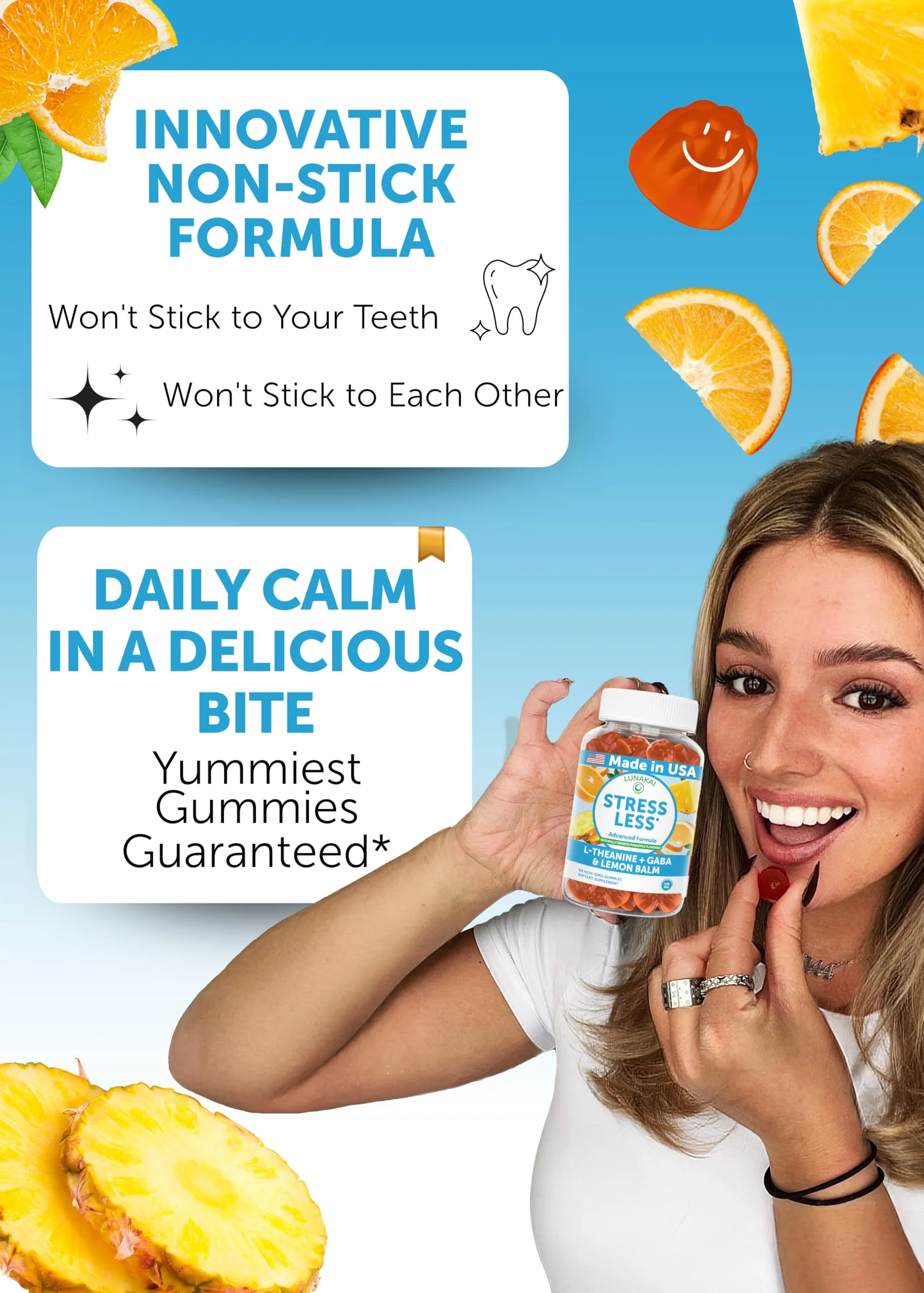 Lunakai USA Made Calm & Stress Relief Gummies – Delicious GABA + L-Theanine Calming Supplement for Adults & Kids – Natural Stress Support - 3 Pack - Image 7