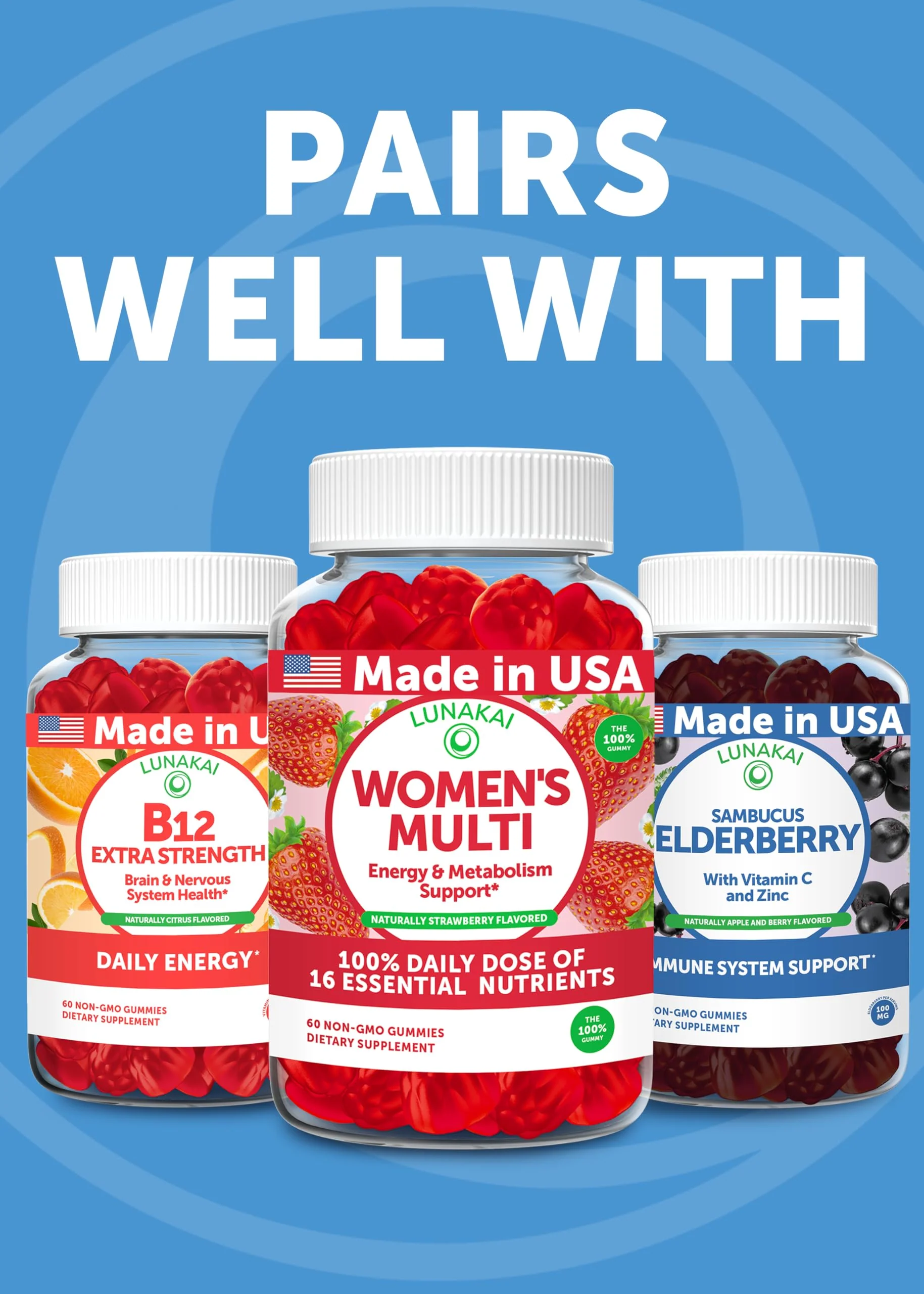 Lunakai USA Made Magnesium Glycinate Gummies with L-Theanine for Kids & Adults – 420mg Magnesium Supplement for Calm, Sleep & Stress Support - 3 Pack - Image 2