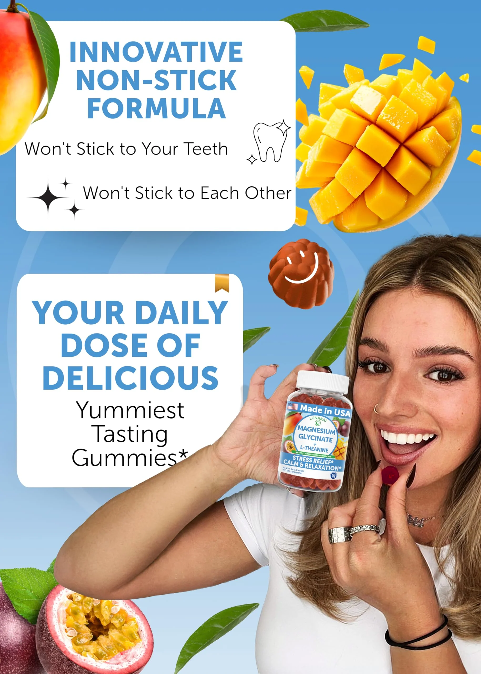 Lunakai USA Made Magnesium Glycinate Gummies with L-Theanine for Kids & Adults – 420mg Magnesium Supplement for Calm, Sleep & Stress Support - 3 Pack - Image 7