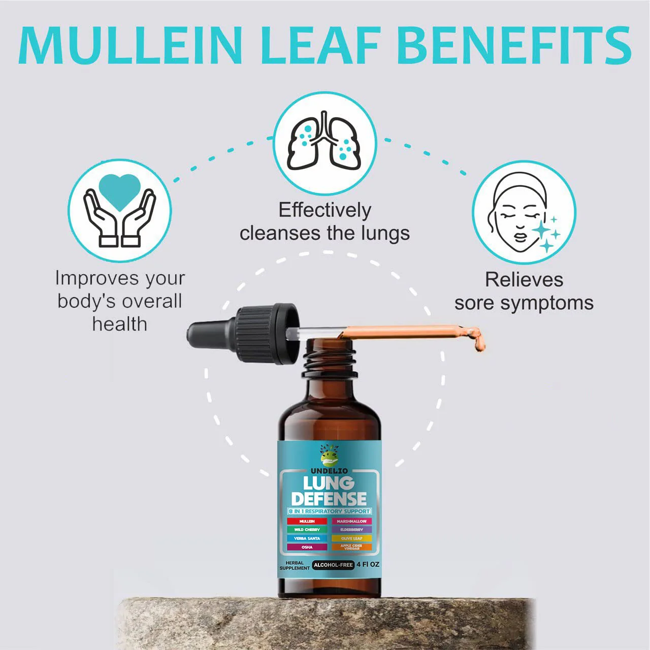 LUNG DEFENSE Herbal Extract 8 in 1 Blend (Mullein,Marshmallow,OSHA,Wild Cherry,Elderberry,Yerba Santa,Olive Leaf,ACV) Lung Cleanse - Respiratory & Immune System support - liquid supplement- 4 OZ - Image 2