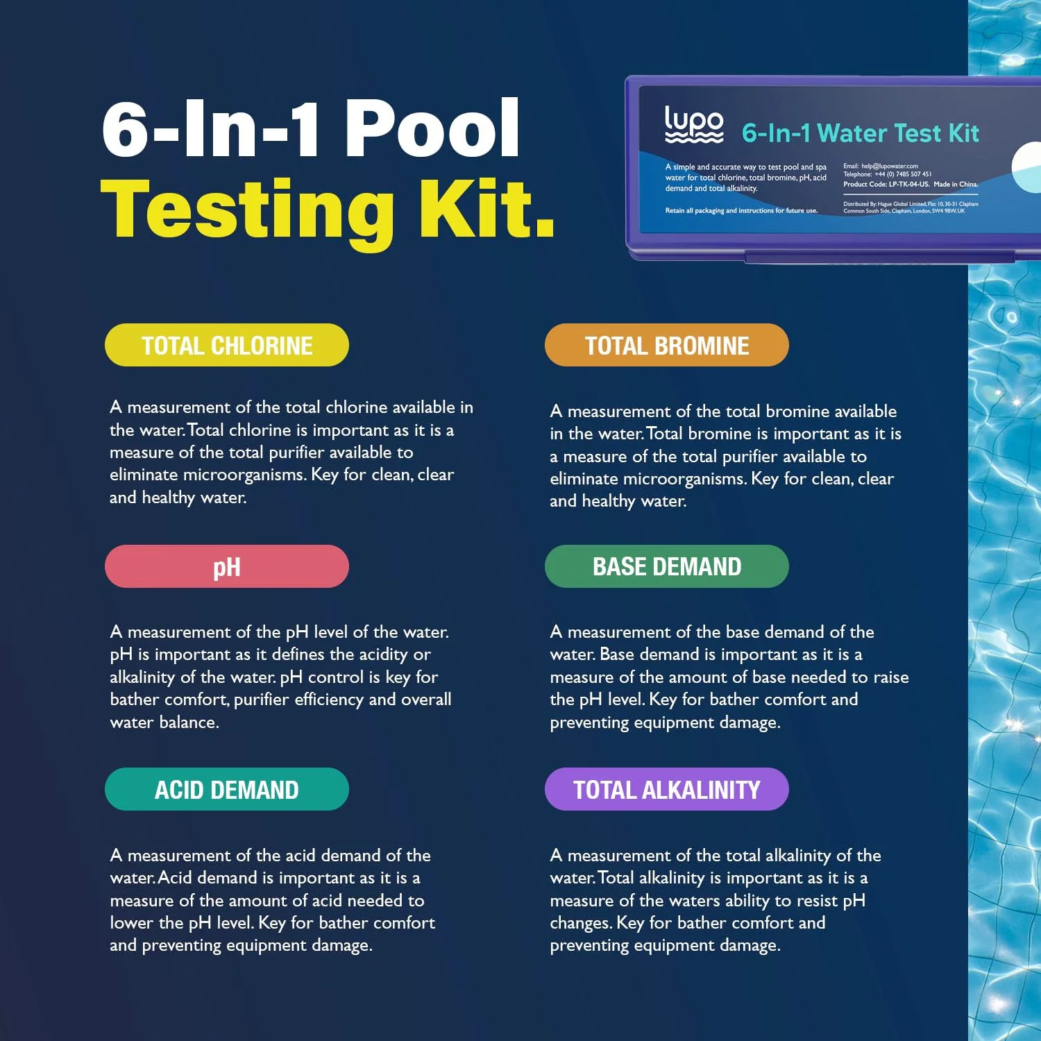 Lupo 6-in-1 Pool Test Kit | Pool Testing Kit for Residential Swimming Pools & Spas for Testing Total Chlorine, Total Bromine, pH, Base Demand, Acid Demand & Total Alkalinity Quick & Accurate Testing - Image 8