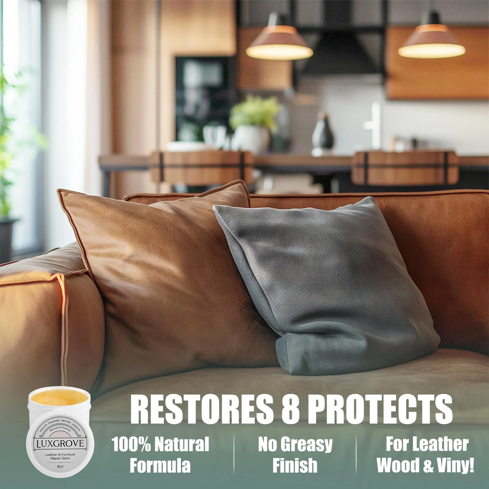 LUXGROVE® Leather & Furniture Repair Salve- Polisher, Leather Cleaner and Conditioner for Furniture - UV Protectants Help Prevent Cracking or Fading, for Car Seat, Couch, Shoe, Purse, Boot - 8oz - Image 4