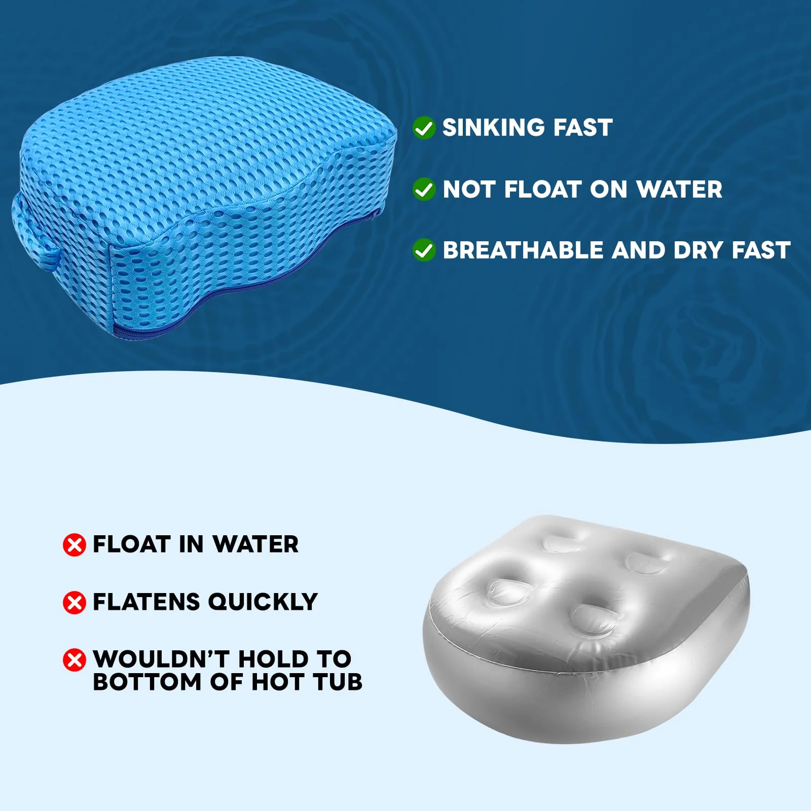 Luxury Extra Thick Weighted Hot Tub Booster Seat for Adults, Premium 3D Air Mesh Spa Cushion, Non-Slip Micro Dot Base, Quick-Dry Heavy-Duty Spa Seat Riser for Indoor & Outdoor Use - Image 4