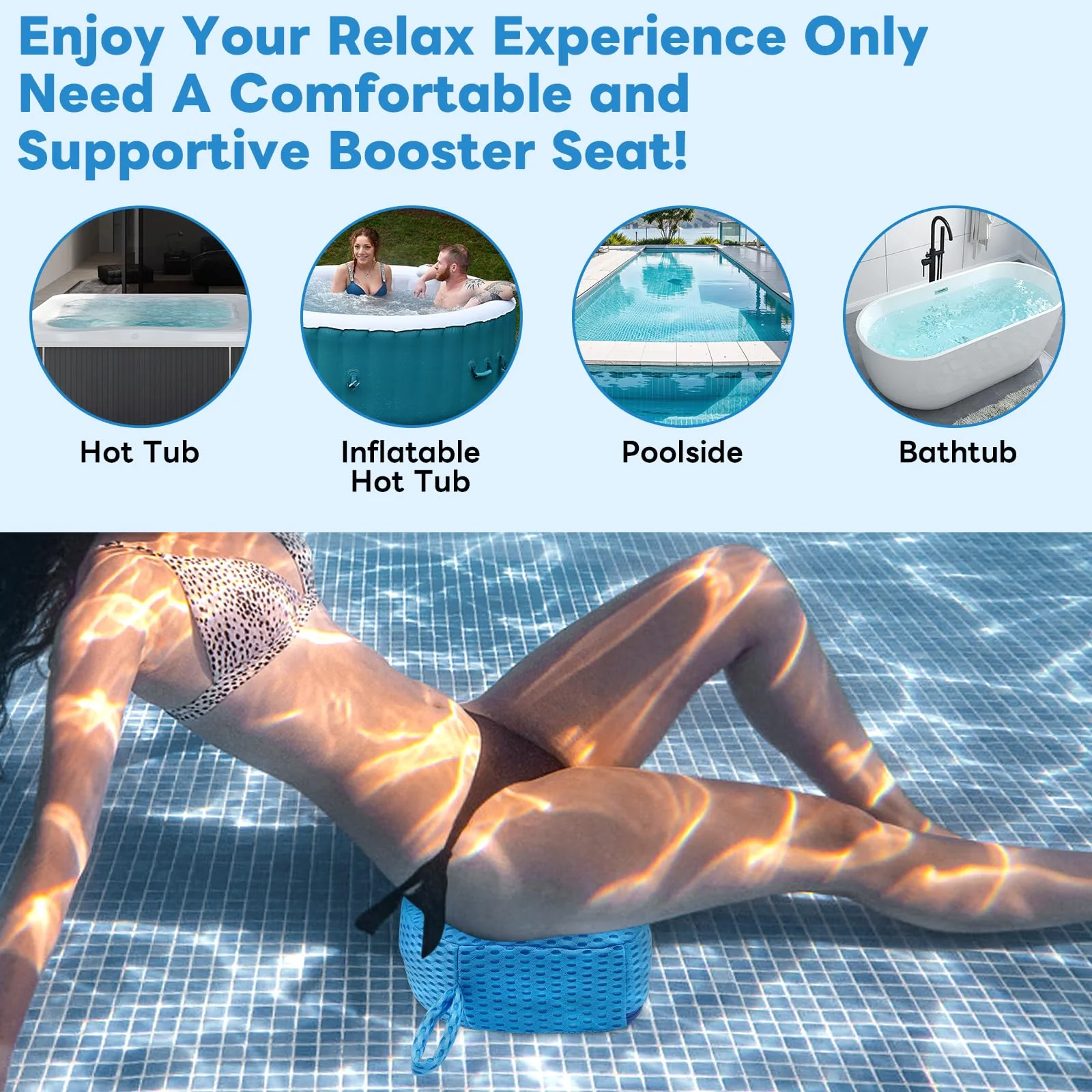 Luxury Extra Thick Weighted Hot Tub Booster Seat for Adults, Premium 3D Air Mesh Spa Cushion, Non-Slip Micro Dot Base, Quick-Dry Heavy-Duty Spa Seat Riser for Indoor & Outdoor Use - Image 7