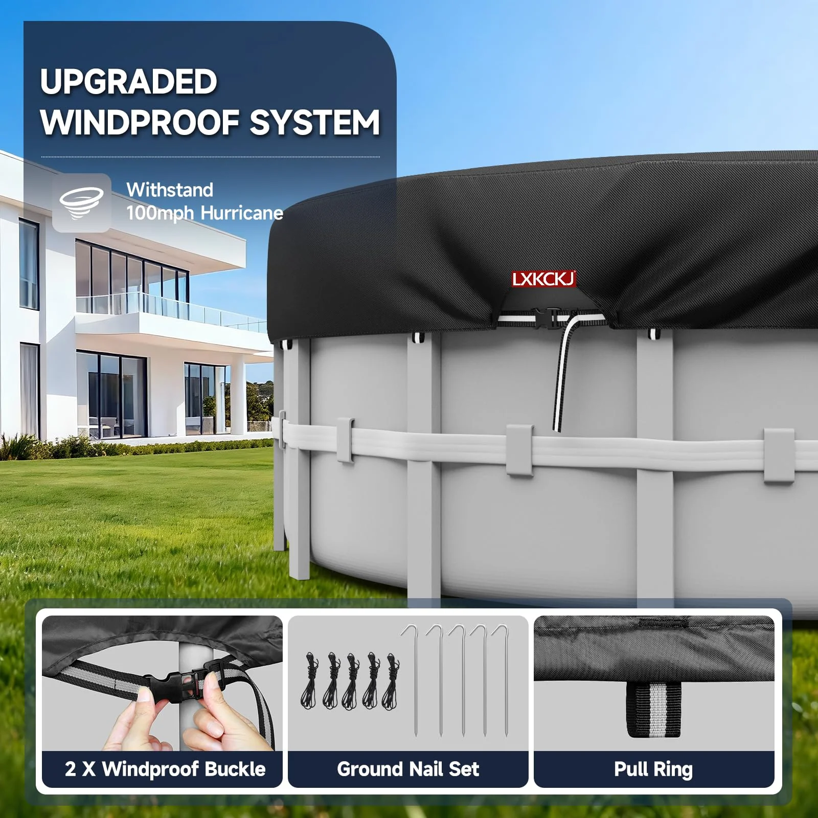 LXKCKJ 10 Ft Round Pool Cover, Solar Pool Covers for Above Ground Pools, Summer Pool Cover Protector with Cover Accessories, Round Hot Tub Cover Ideal for Waterproof and Dustproof (Black) - Image 6