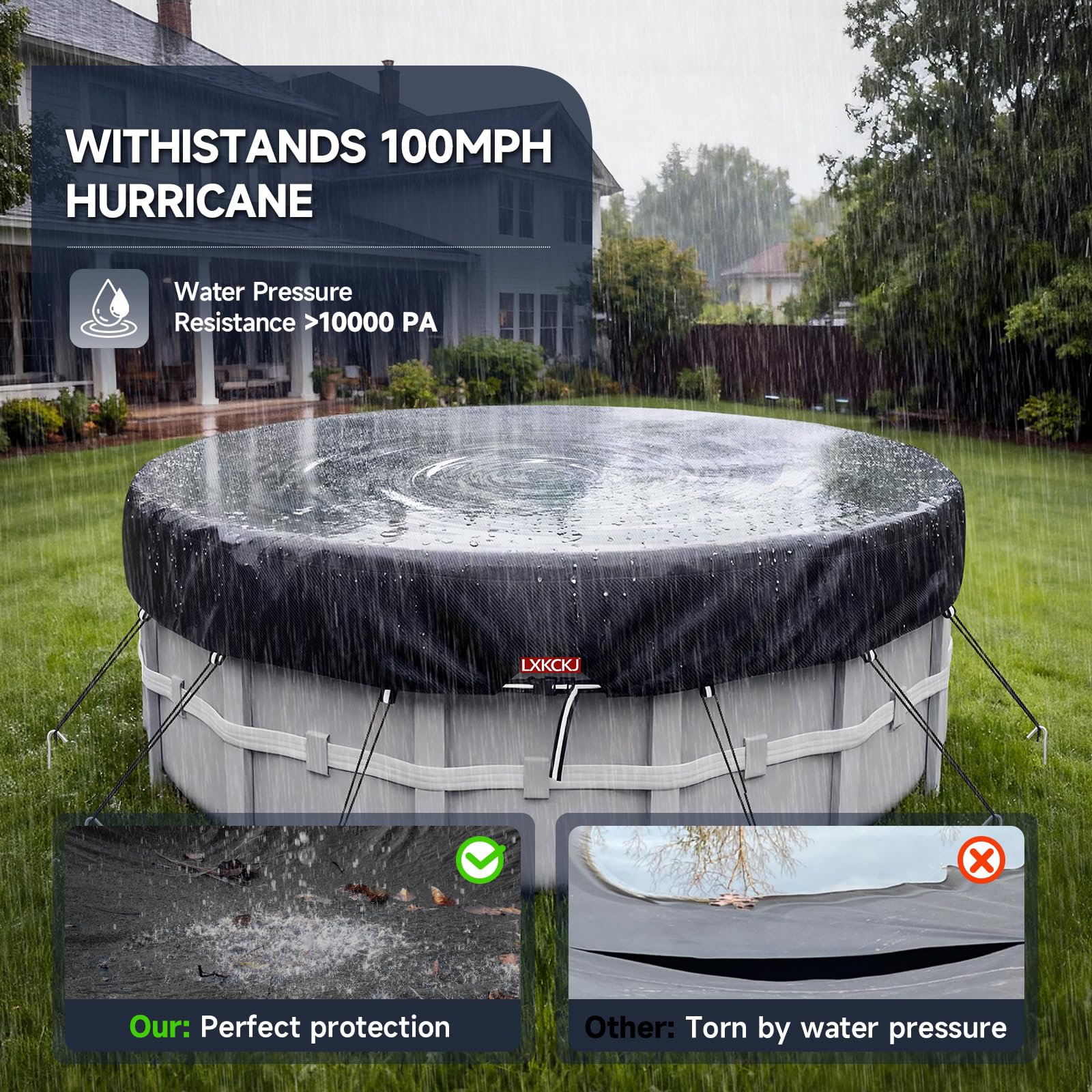 LXKCKJ 10 Ft Round Pool Cover, Solar Pool Covers for Above Ground Pools, Summer Pool Cover Protector with Cover Accessories, Round Hot Tub Cover Ideal for Waterproof and Dustproof (Black) - Image 8