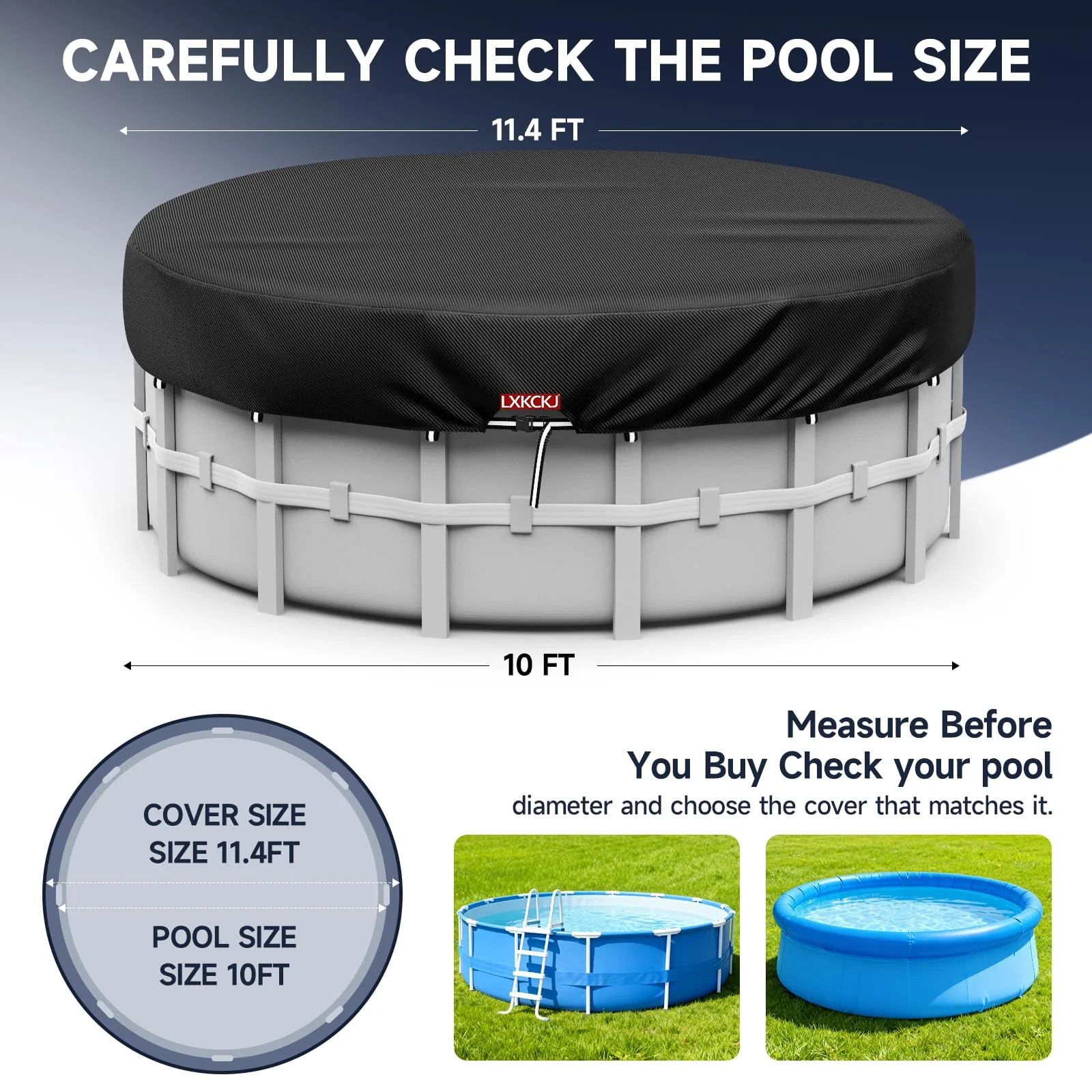 LXKCKJ 10 Ft Round Pool Cover, Solar Pool Covers for Above Ground Pools, Summer Pool Cover Protector with Cover Accessories, Round Hot Tub Cover Ideal for Waterproof and Dustproof (Black) - Image 9