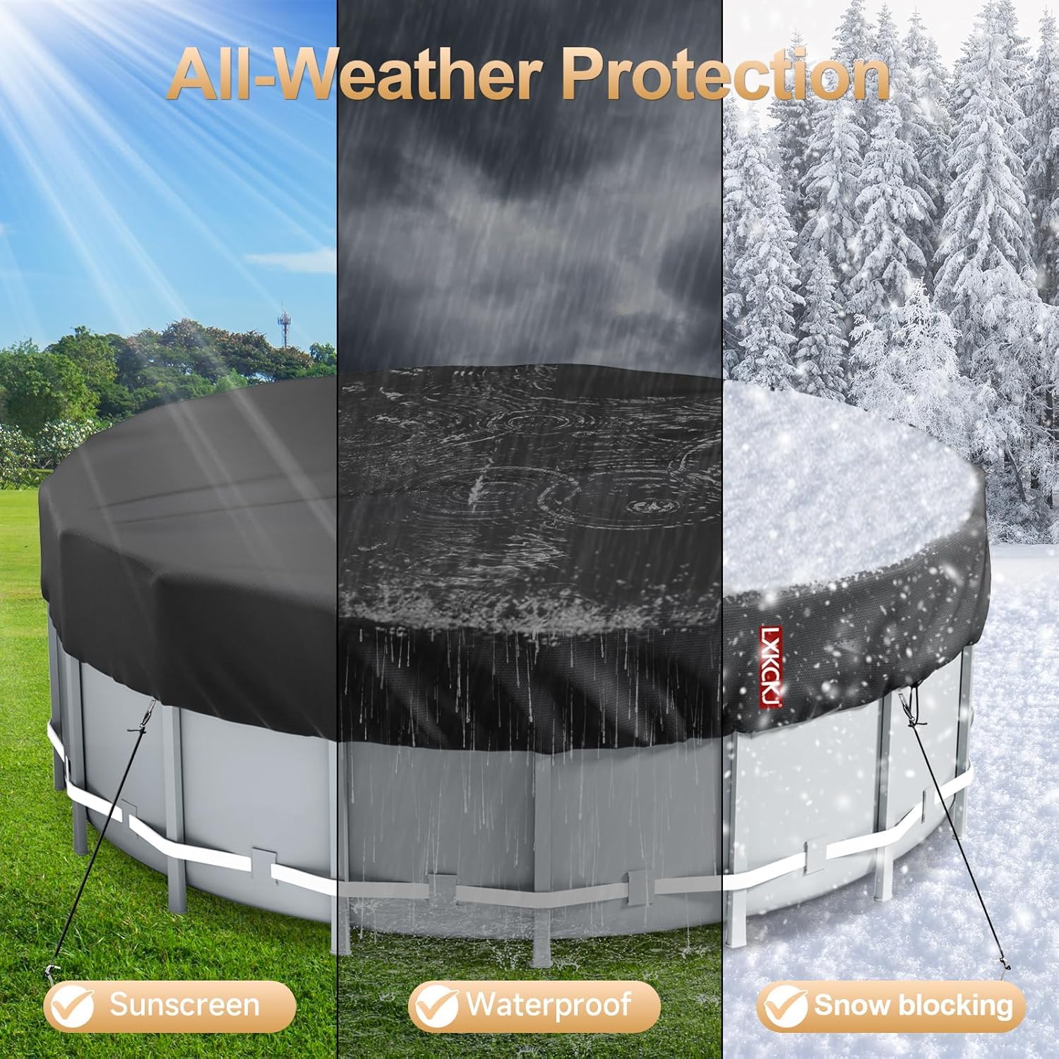 LXKCKJ 15 Ft Round Pool Cover, Solar Pool Covers for Above Ground Pools, Summer Pool Cover Protector with Cover Accessories, PE Tarp Ideal for Waterproof and Dustproof (Black) - Image 2