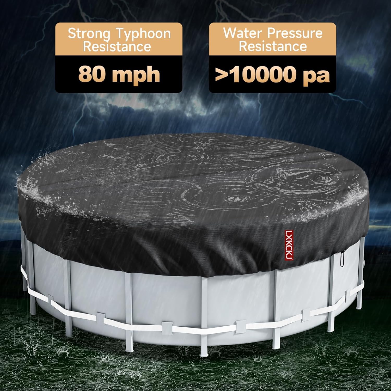 LXKCKJ 15 Ft Round Pool Cover, Solar Pool Covers for Above Ground Pools, Summer Pool Cover Protector with Cover Accessories, PE Tarp Ideal for Waterproof and Dustproof (Black) - Image 5