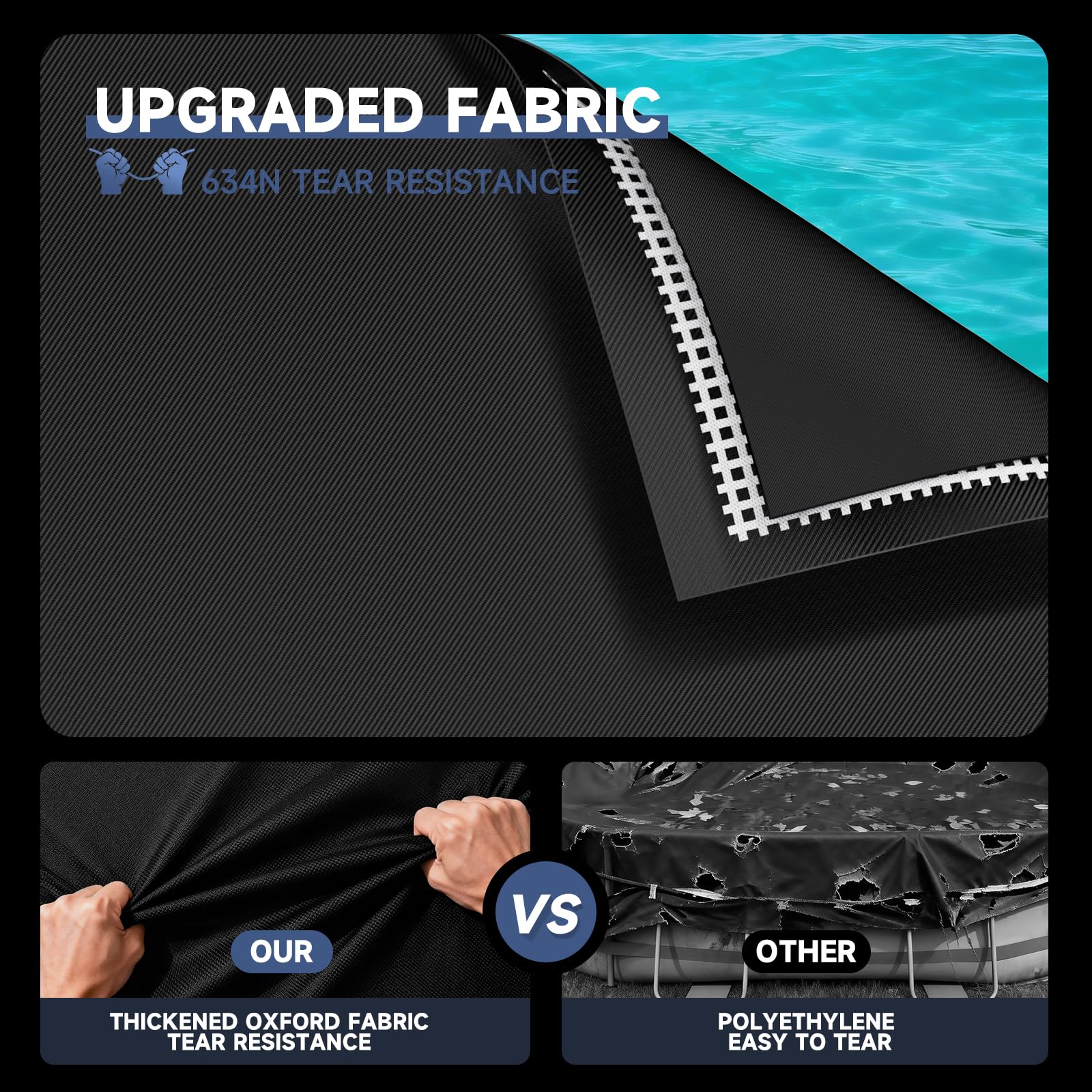 LXKCKJ 7x10 FT Rectangular Pool Cover for Above Ground Pool, Solar Oval Pool Cover Protector, Winter Pool Cover with Accessories Set Ideal for Cold and UV Resistant, Dustproof (Black) - Image 3