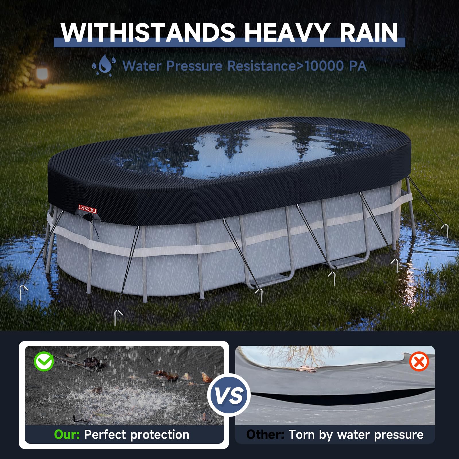 LXKCKJ 7x10 FT Rectangular Pool Cover for Above Ground Pool, Solar Oval Pool Cover Protector, Winter Pool Cover with Accessories Set Ideal for Cold and UV Resistant, Dustproof (Black) - Image 6