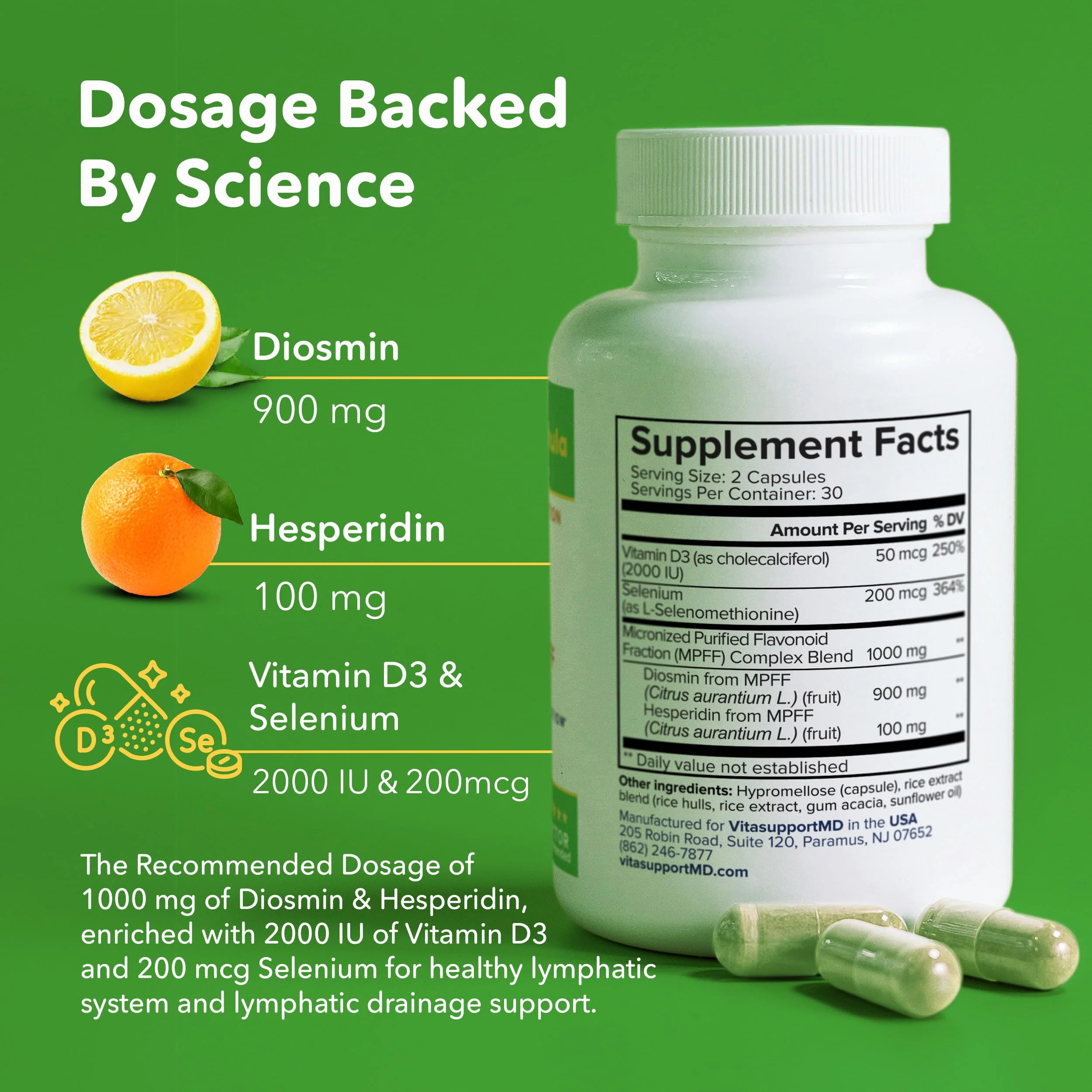 Lymphatic Formula, Diosmin Hesperidin 1000mg Lymphatic Drainage Supplement, Lymph System Support & Detox, Micronized MPFF Complex Blend with Vitamin D3 & Selenium for Immune Health, 60 Capsules - Image 6
