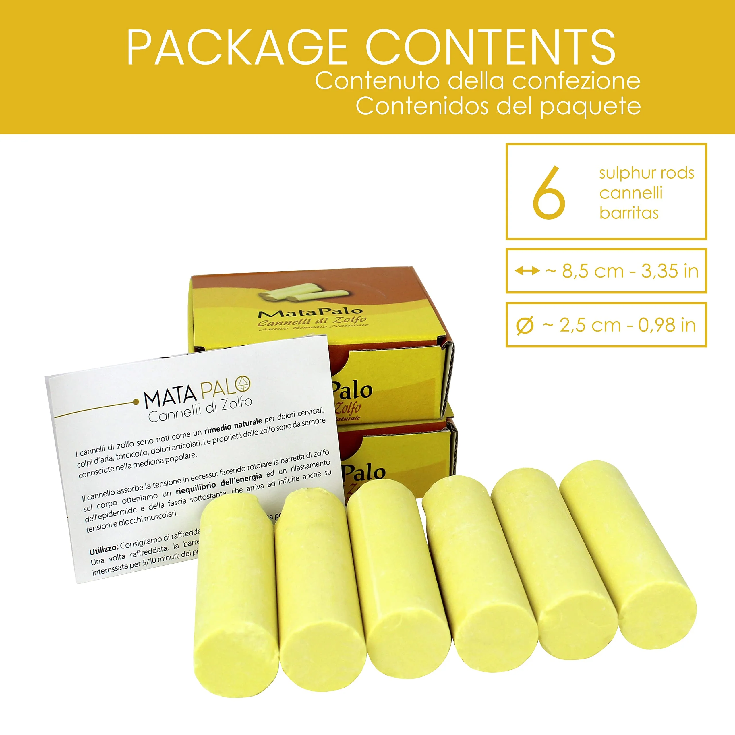 LYNPHA VITALE Sulphur Rods - Natural Sulfur Bars for Pain - Suitable for Neck Massage, Back Pain, Muscle Massage, and Joint Pain - 99,9% Natural Sulfur Sticks for Ayurvedic Massages - Q.ty 6 - Image 7