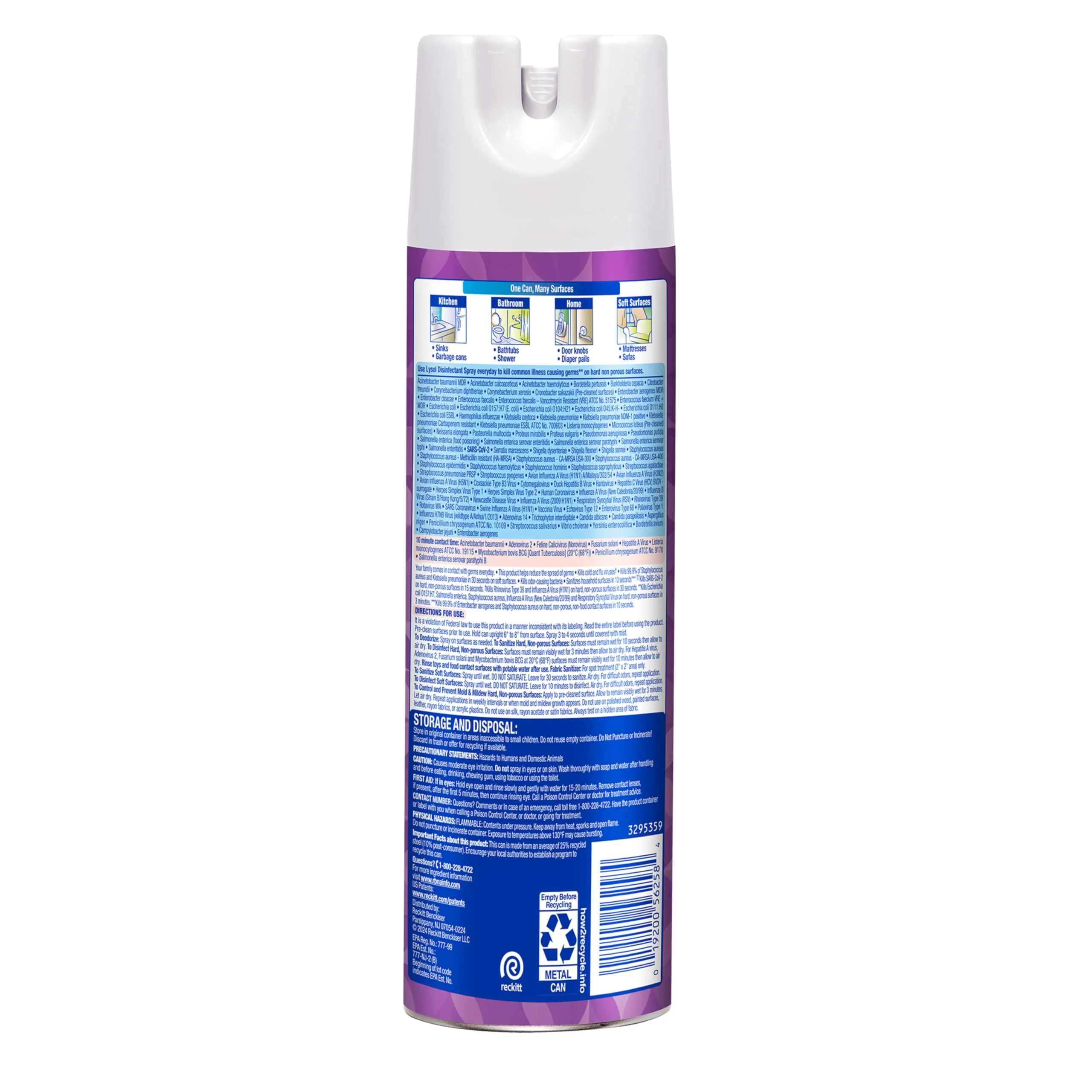 Lysol Disinfectant Spray, Sanitizing and Antibacterial Spray, For Disinfecting and Deodorizing, Lavender & Cotton Blossom Scent, 19 Oz (Pack of 2) - Image 9