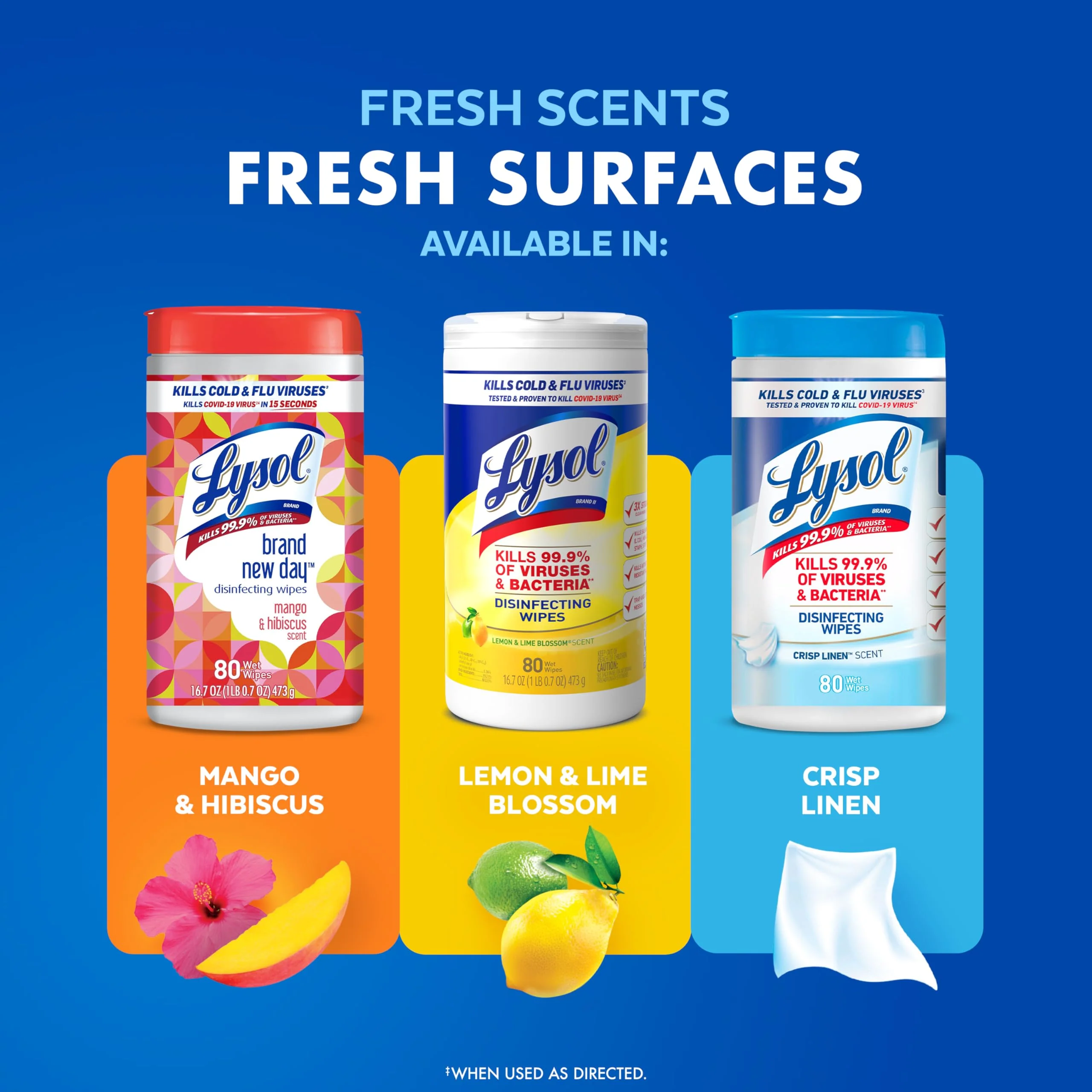 Lysol Disinfectant Wipes, Multi-Surface Antibacterial Cleaning Wipes, For Disinfecting and Cleaning, Lemon and Lime Blossom, 80 Count (Pack of 3) - Image 8