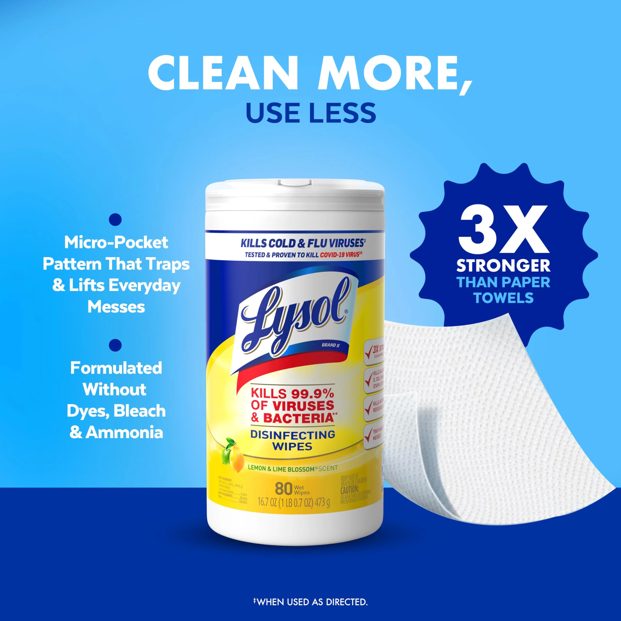 Lysol Disinfectant Wipes, Multi-Surface Antibacterial Cleaning Wipes, For Disinfecting and Cleaning, Lemon and Lime Blossom, 80 Count (Pack of 3) - Image 6