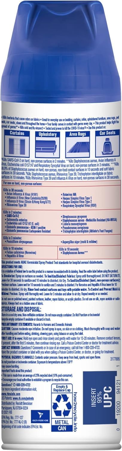 Lysol Fabric Disinfectant Spray, Sanitizing and Antibacterial Spray, For Disinfecting and Deodorizing Soft Furnishings, Lavender Fields 15 Fl. Oz (Pack of 3) - Image 7