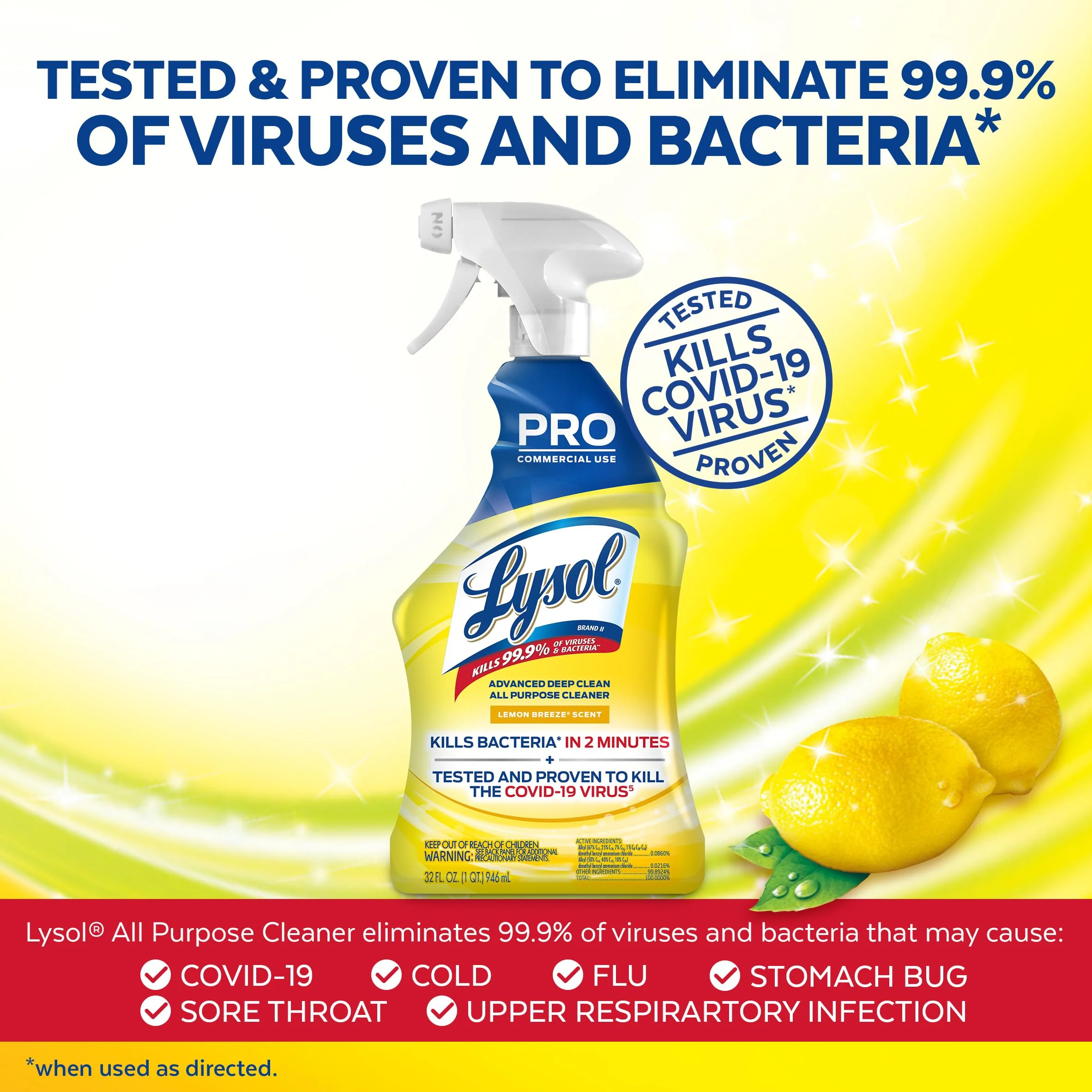 Lysol Pro All-Purpose Cleaner - Advanced Deep Cleaning Sanitizing and Disinfecting Spray - Lemon Breeze Scent - 32 oz Bottle (946 ml) - Pack of 12 - Commercial Use for Hotels, Facilities, Offices - Image 5