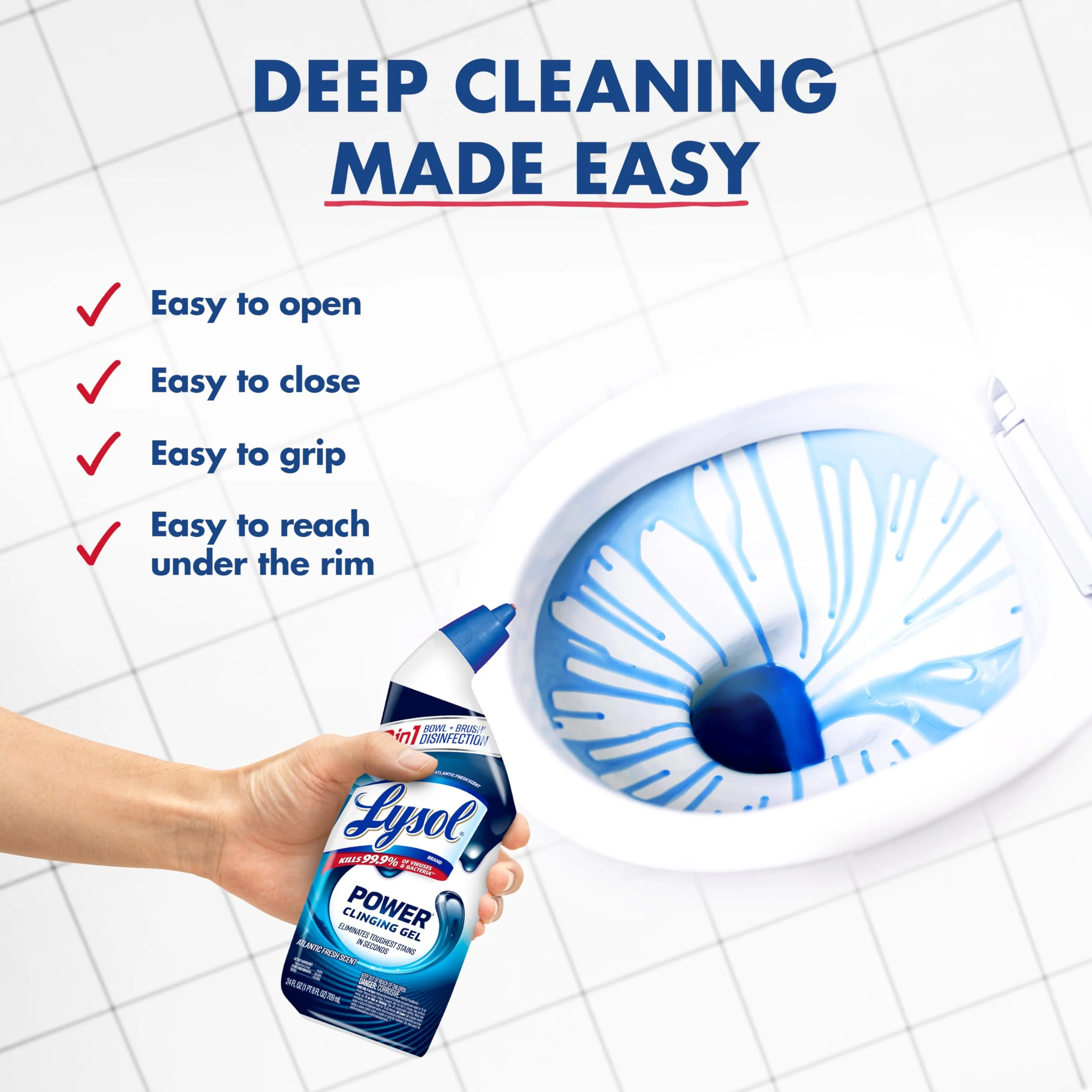 Lysol Toilet Bowl Cleaner, Max Strength Bathroom Cleaning Supplies, Toilet Bowl Cleaner Clinging Gel, Home Essential, Instant Stain Removal, Disinfecting and Deodorizing, Bleach Free, 24 oz (2 ct) - Image 5