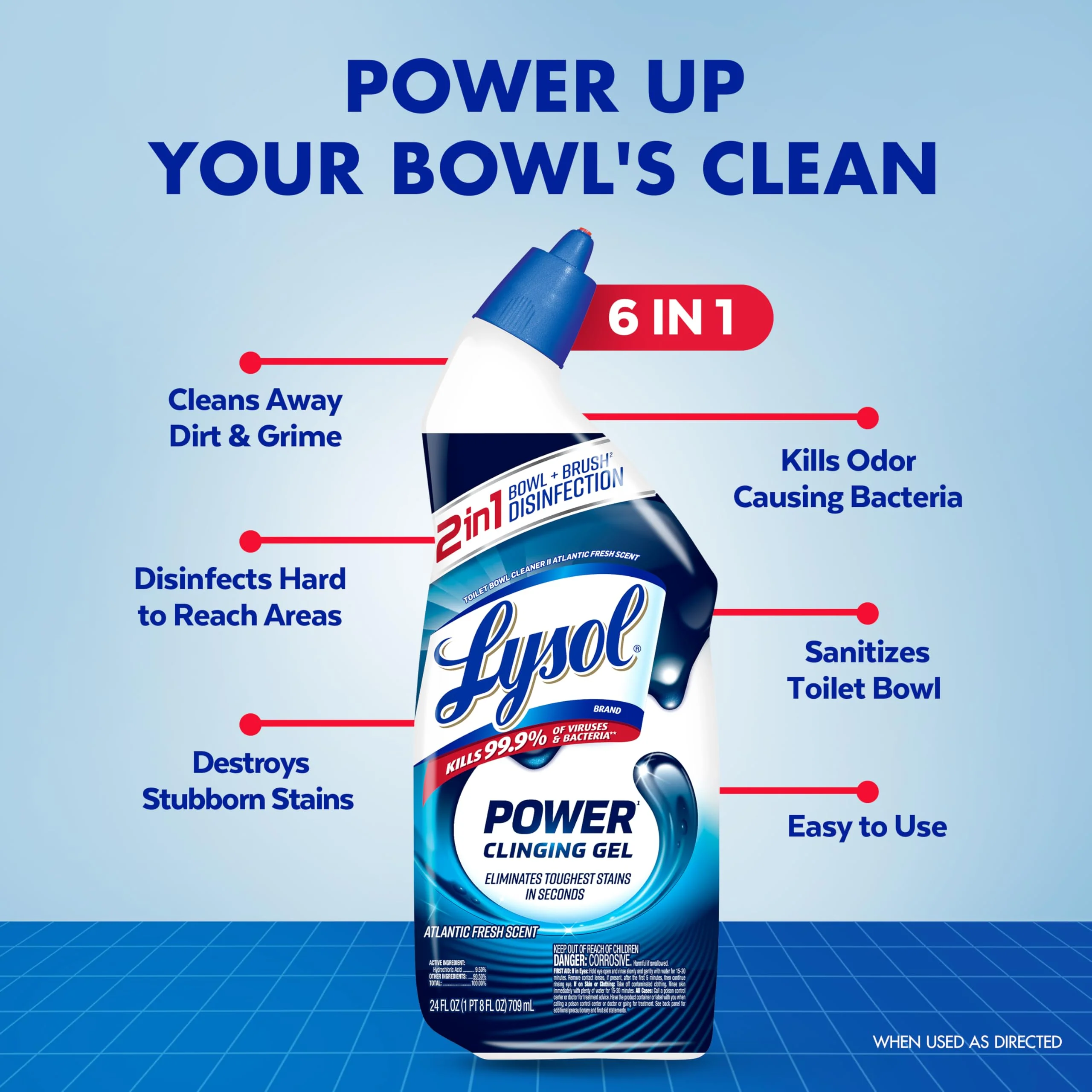 Lysol Toilet Bowl Cleaner, Max Strength Bathroom Cleaning Supplies, Toilet Bowl Cleaner Clinging Gel, Home Essential, Instant Stain Removal, Disinfecting and Deodorizing, Bleach Free, 24 oz (9 ct) - Image 8