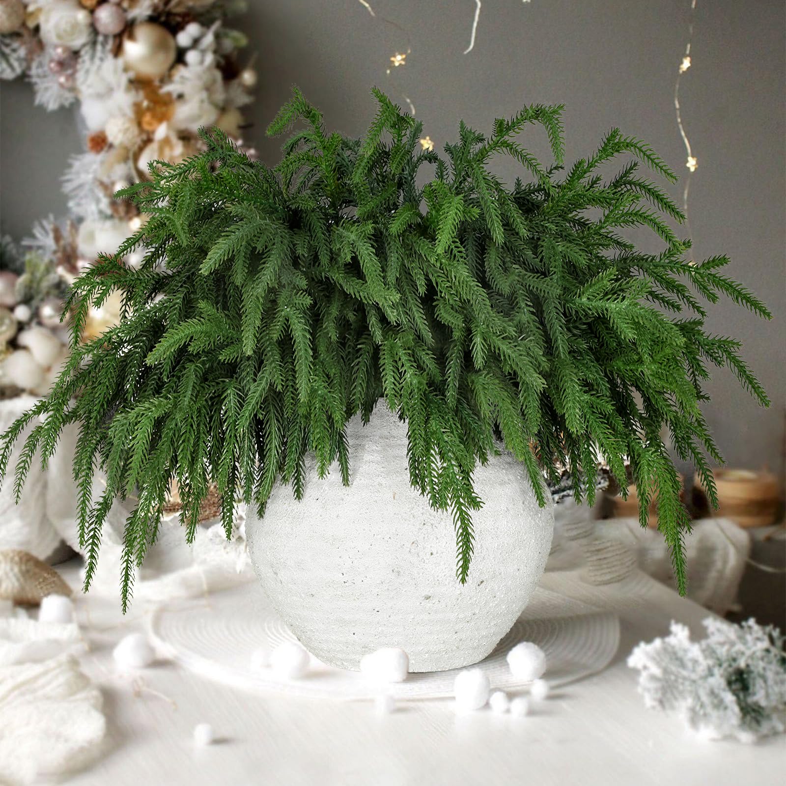 LZNPA 12 Pcs Realistic Christmas Pine Branches Natural Droopy Soft Bendable Artificial Pine Stems Picks Lifelike Greenery Stems for Vases Cedar Wreaths Garland Outdoor Indoor Christmas Decorations - Image 2