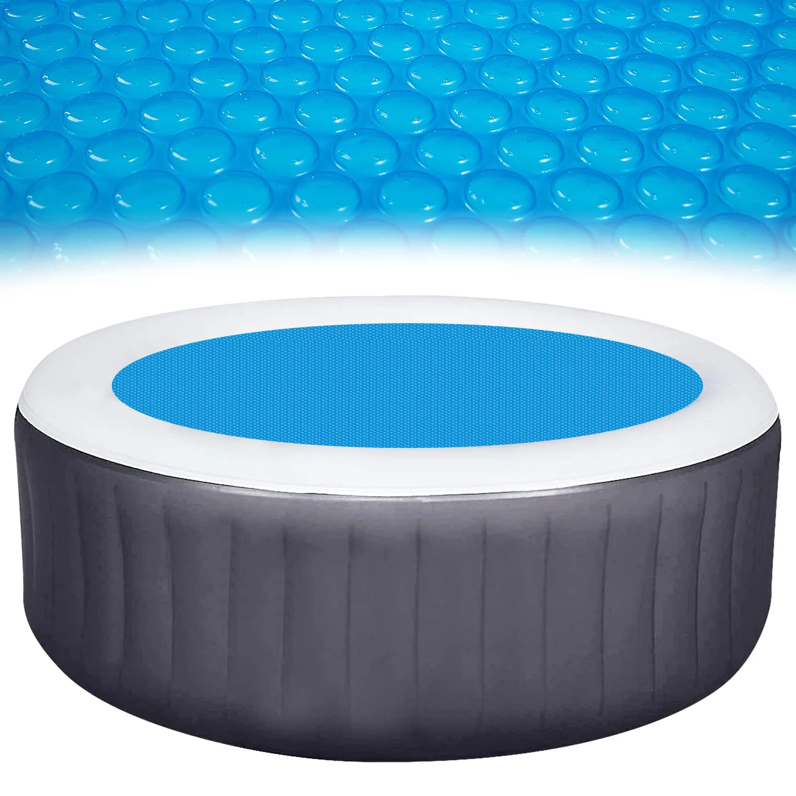 MADHOLLY Spa Hot Tub Cover for Heat Retention - 7FT Dia Round 16-Mil Heavy-Duty Bubble Solar Blanket for Preventing Water Evaporation, Easy to Cut and Clean