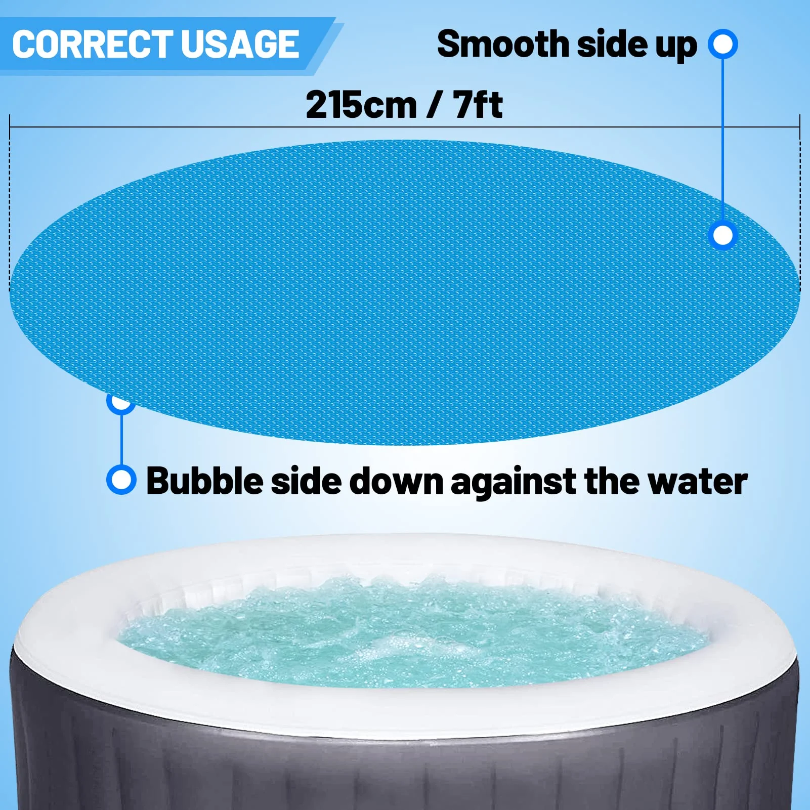MADHOLLY Spa Hot Tub Cover for Heat Retention - 7FT Dia Round 16-Mil Heavy-Duty Bubble Solar Blanket for Preventing Water Evaporation, Easy to Cut and Clean - Image 3